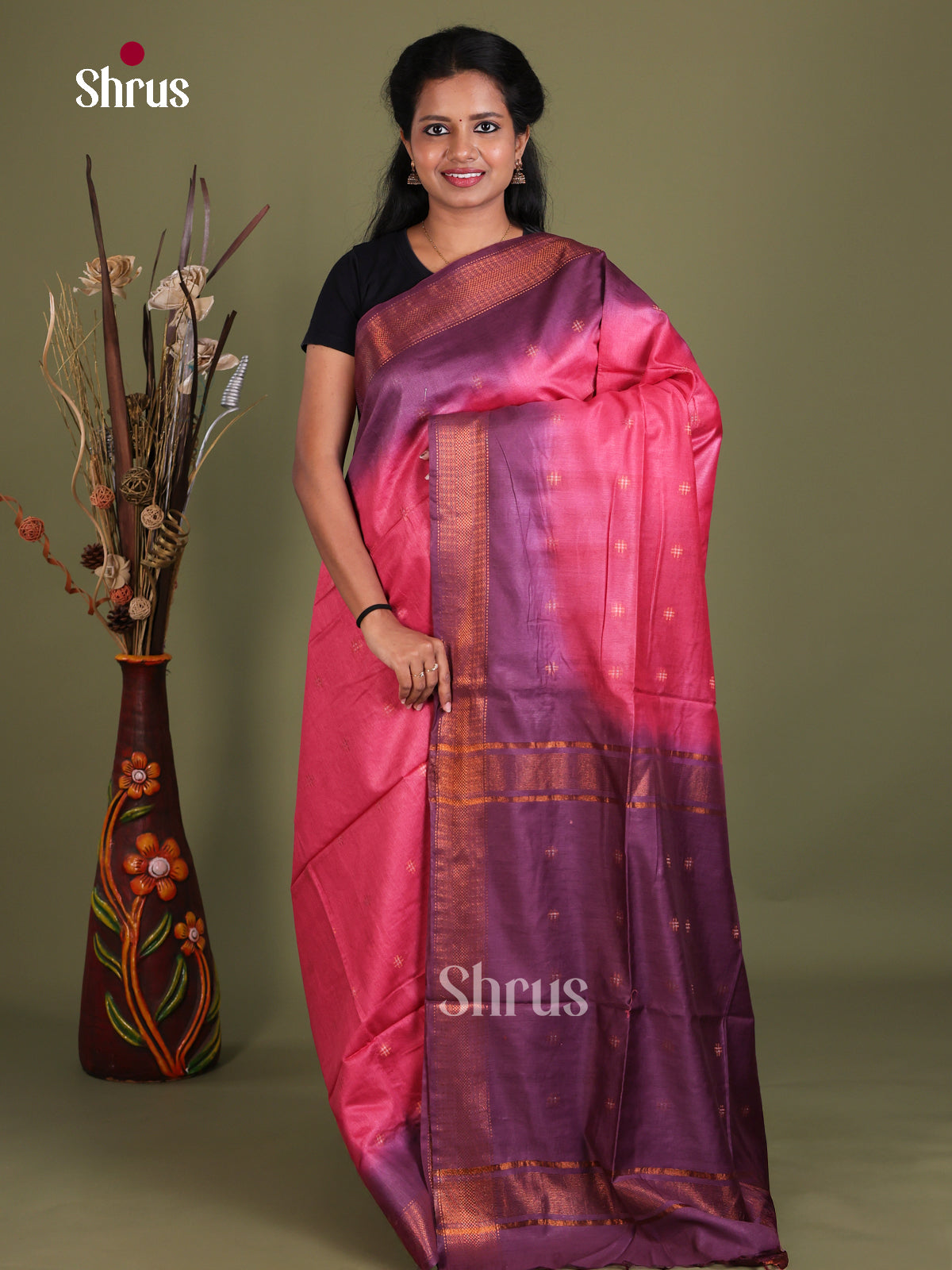 Semi Tussar Saree - EES21392 - Shop on Shrus.com