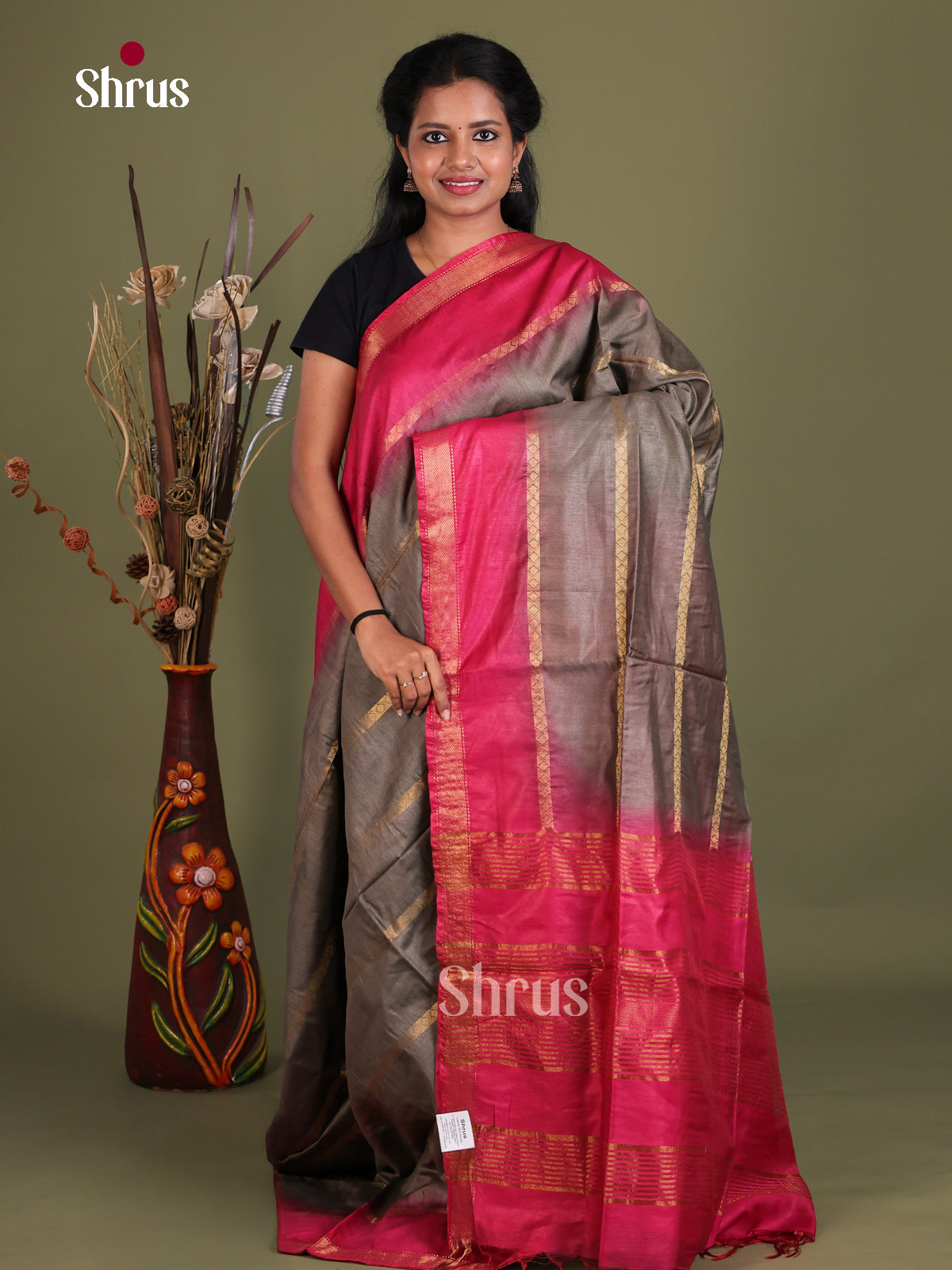 Semi Tussar Saree - EES21429 - Shop on Shrus.com