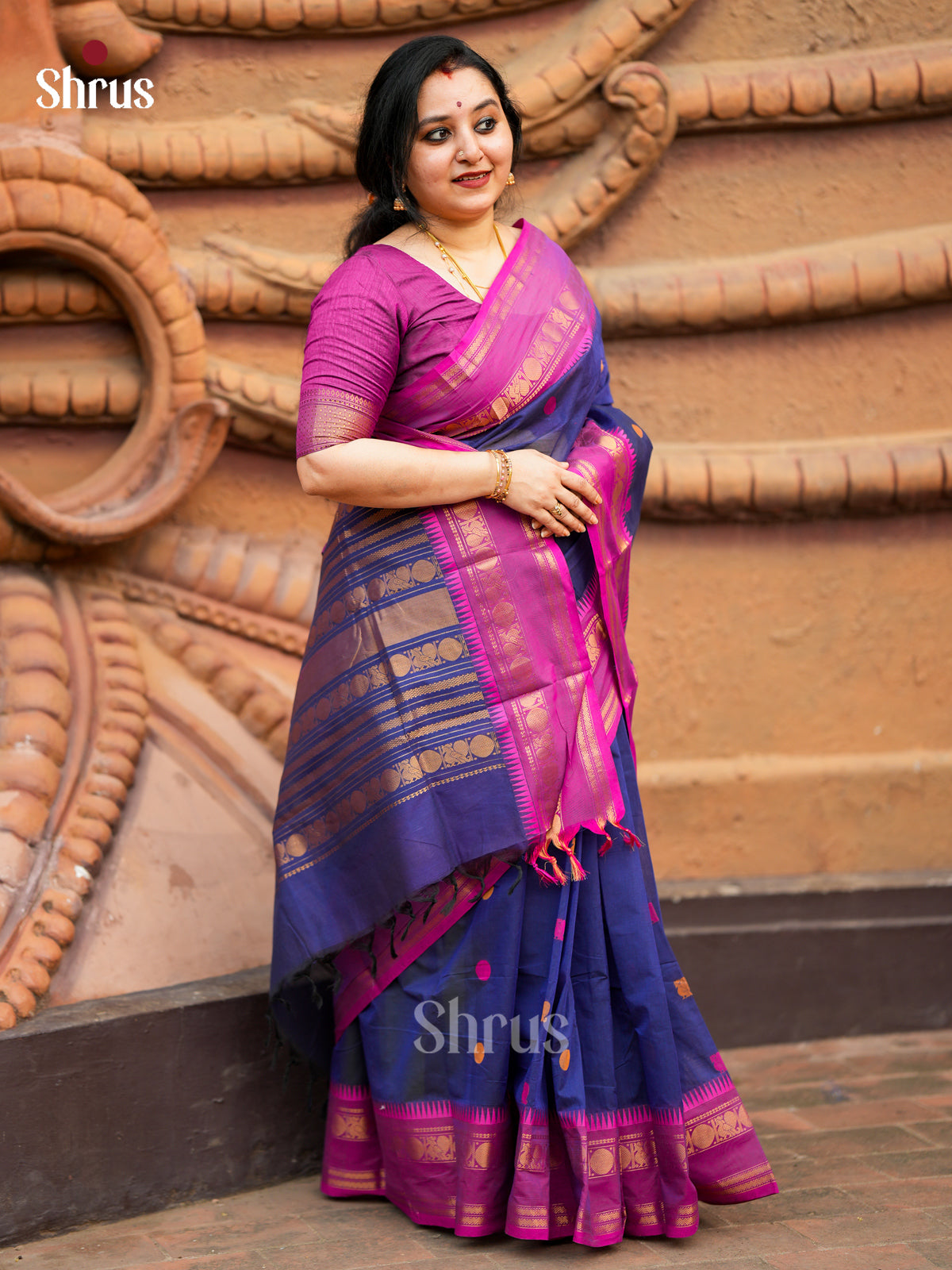 Blue & Purple- Chettinad Cotton Saree - EES22004 - Shop on Shrus.com