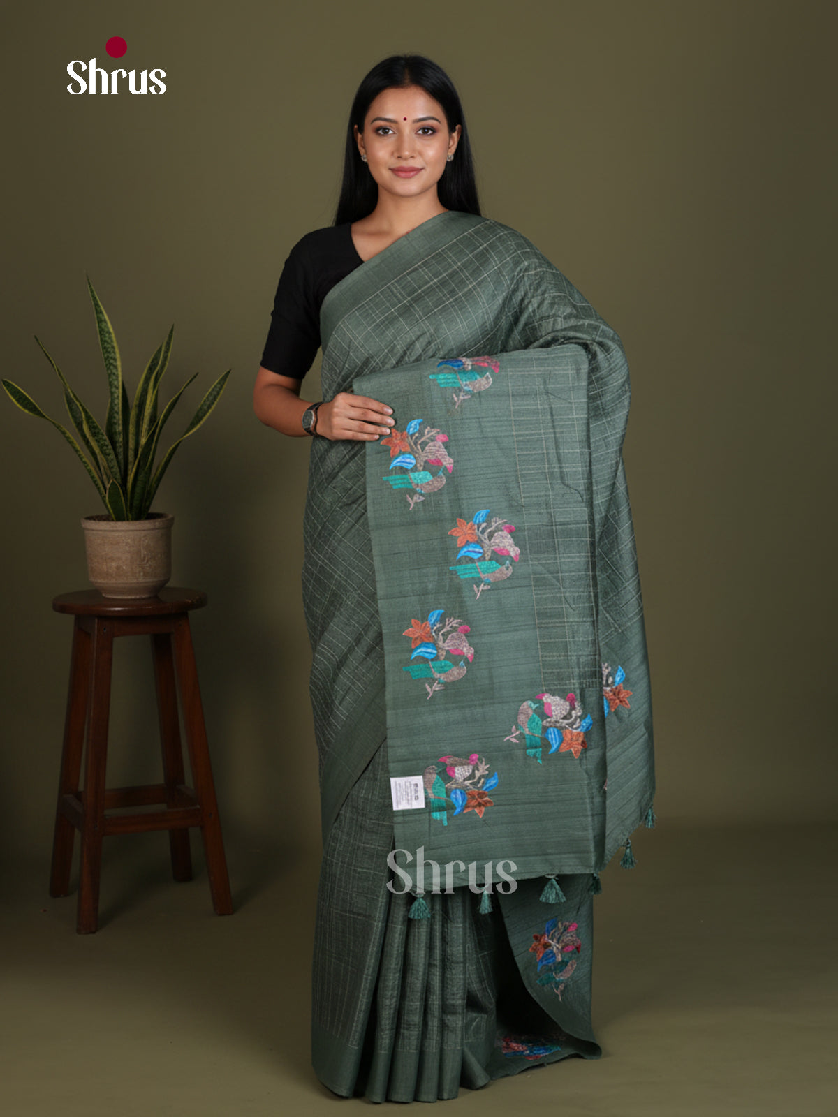 Semi Rawsilk Embroidery Saree - EES22098 - Shop on Shrus.com