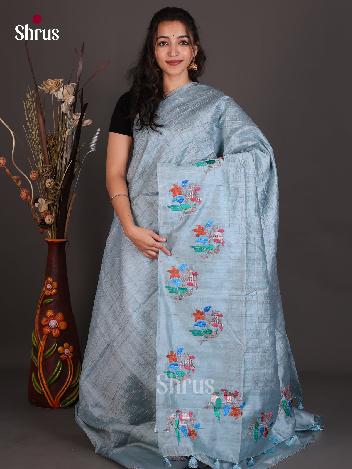 Semi Rawsilk Embroidery Saree - EES22105