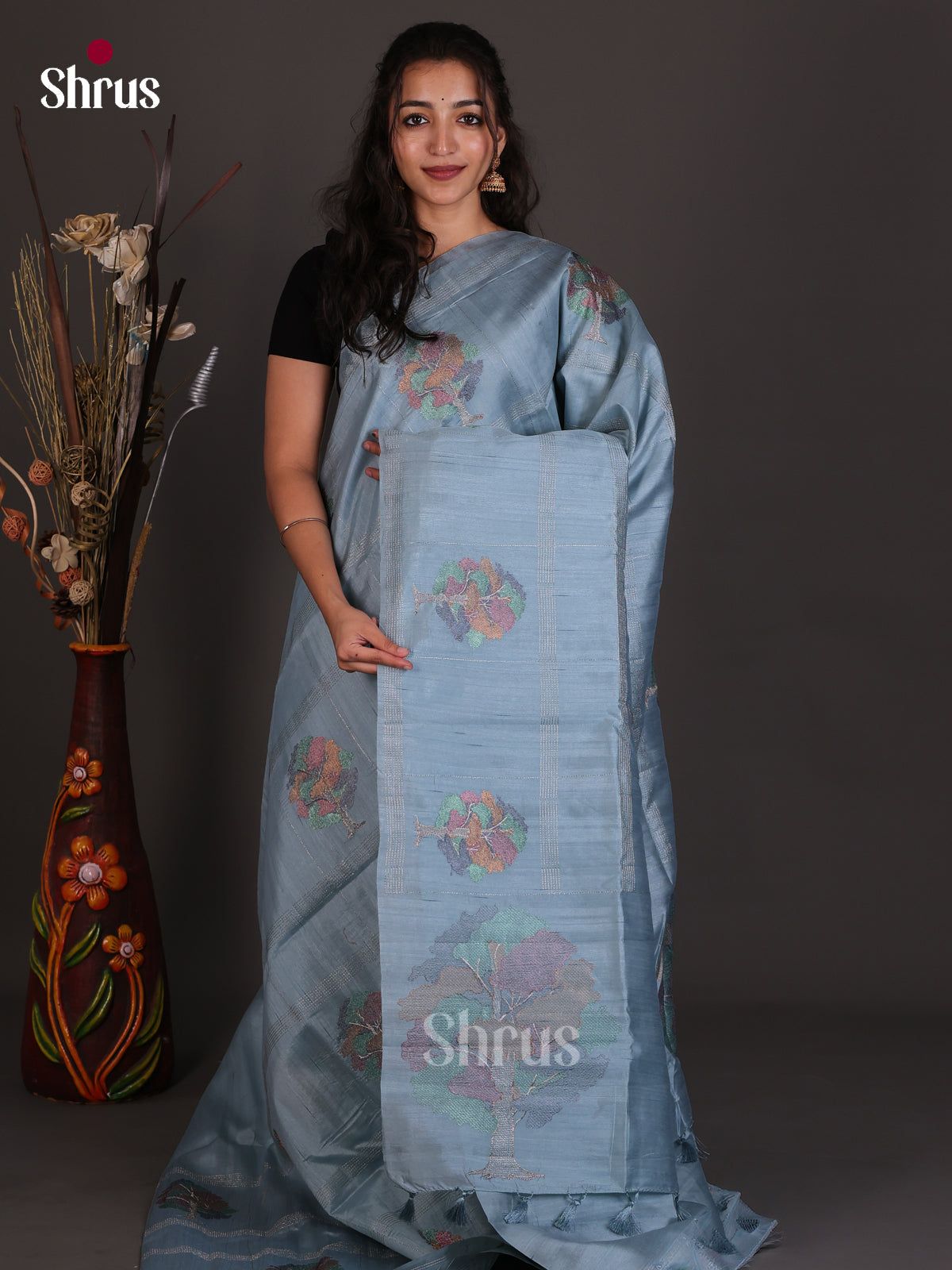Semi Rawsilk Embroidery Saree - EES22126