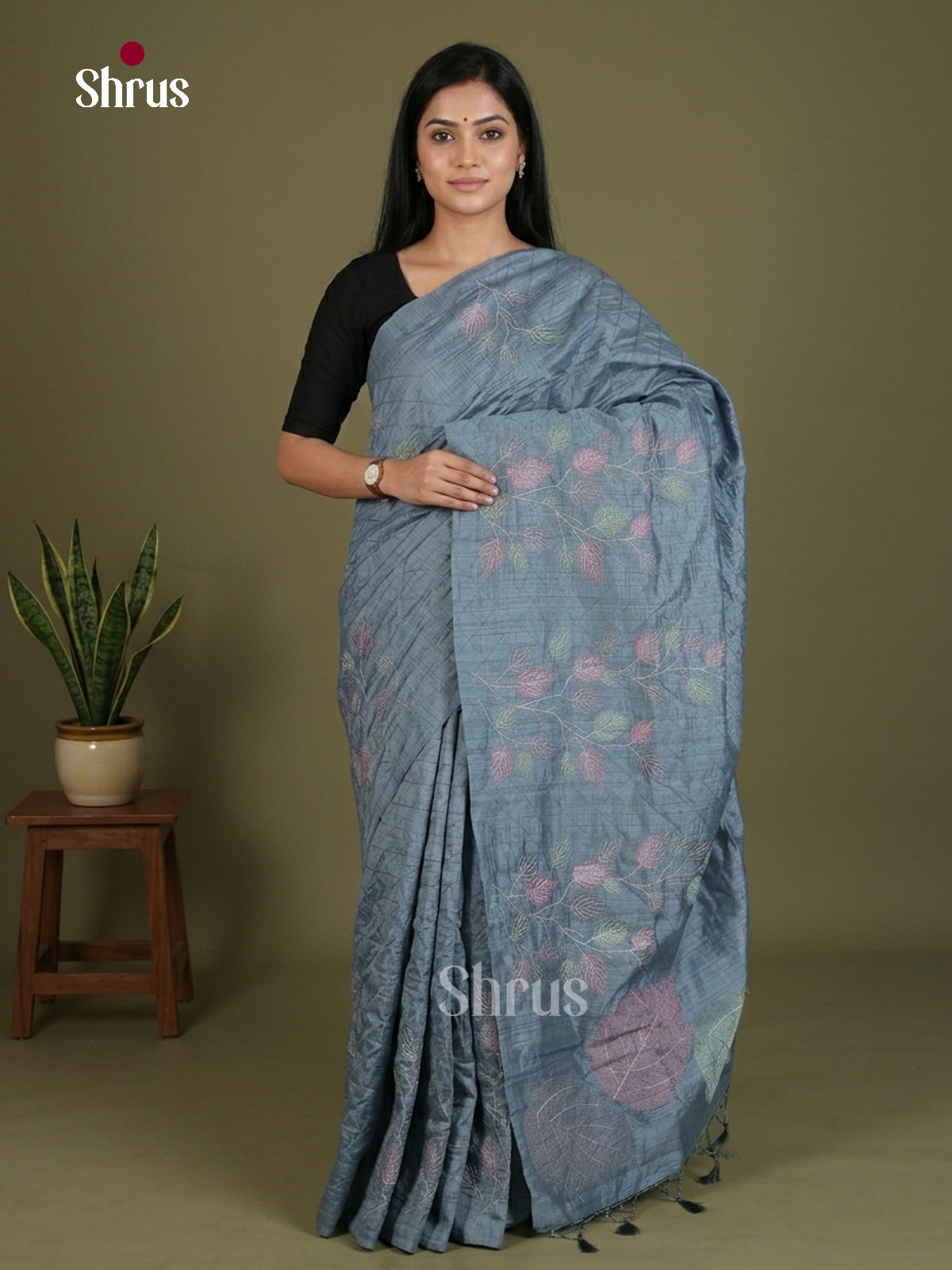 Semi Rawsilk Embroidery Saree - EES22151 - Shop on Shrus.com
