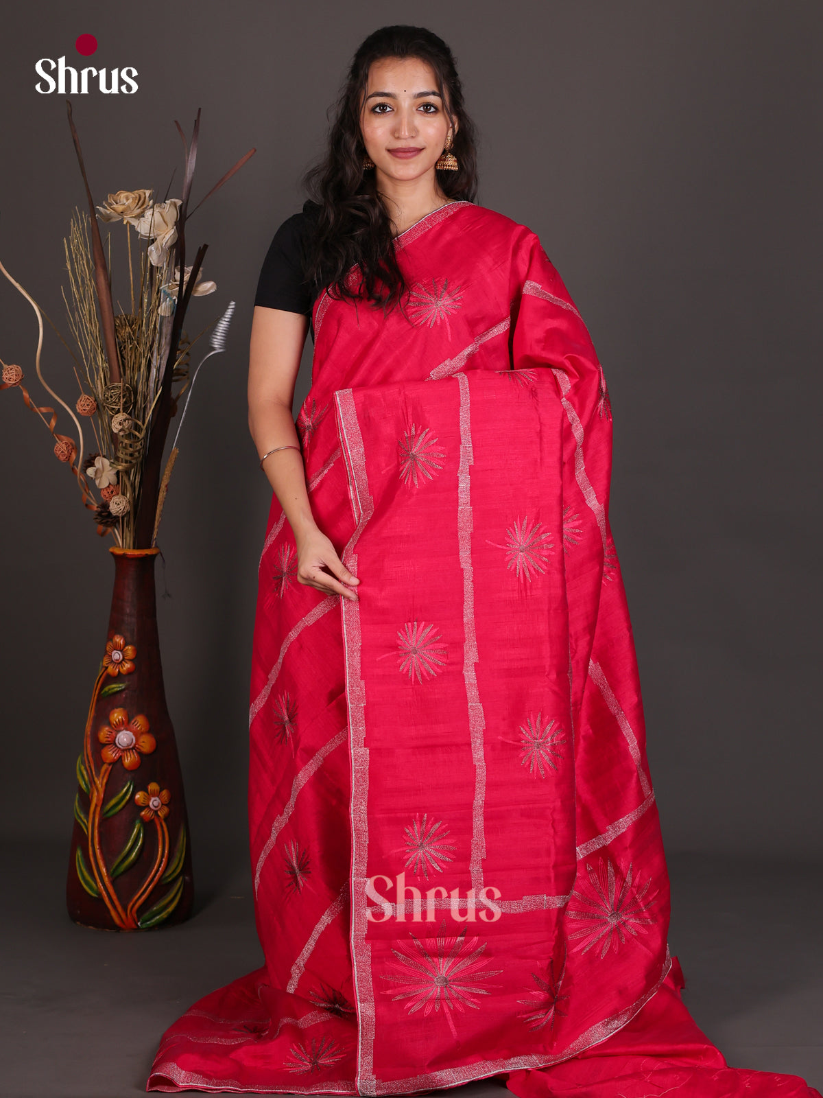 Semi Rawsilk Embroidery Saree - EES22156