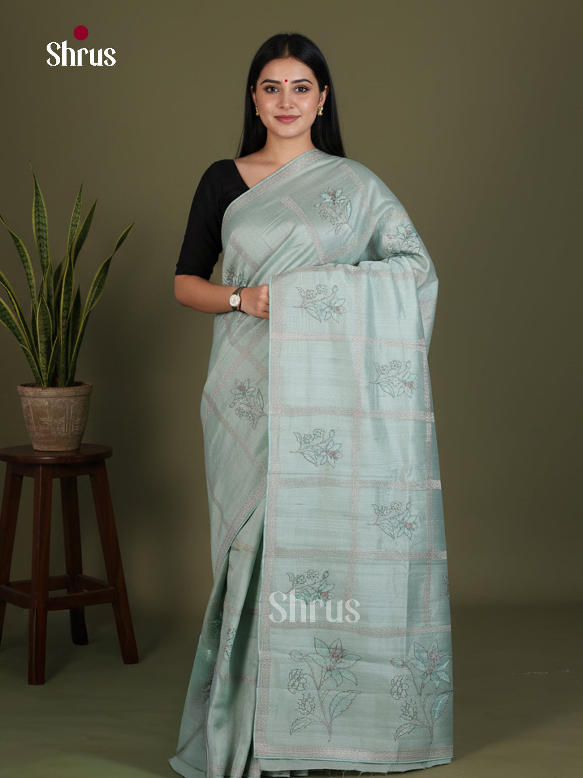 Semi Rawsilk Embroidery Saree - EES22164 - Shop on Shrus.com