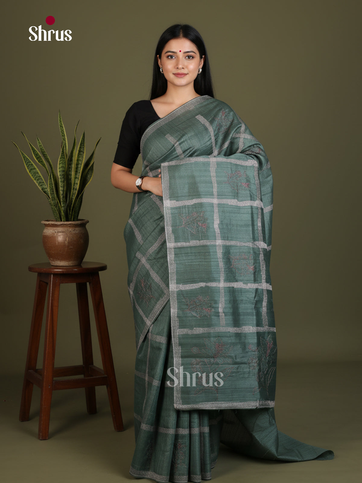 Semi Rawsilk Embroidery Saree - EES22169 - Shop on Shrus.com
