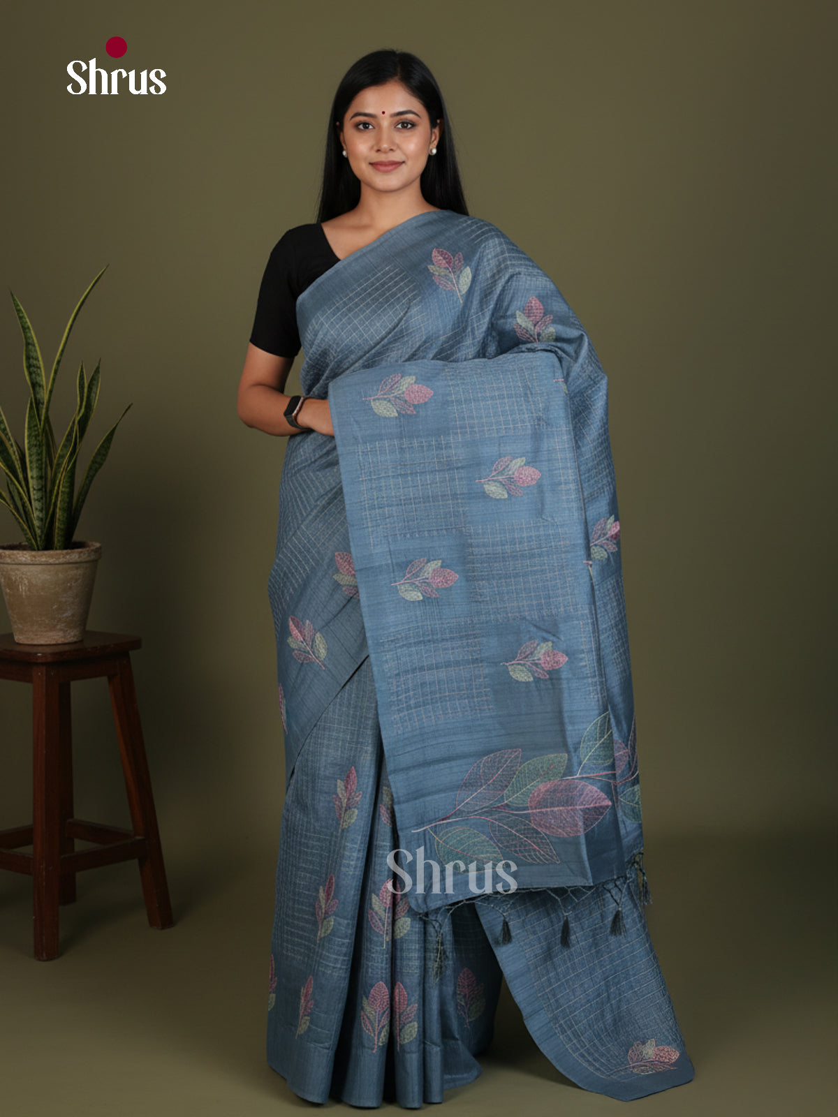 Semi Rawsilk Embroidery Saree - EES22227 - Shop on Shrus.com