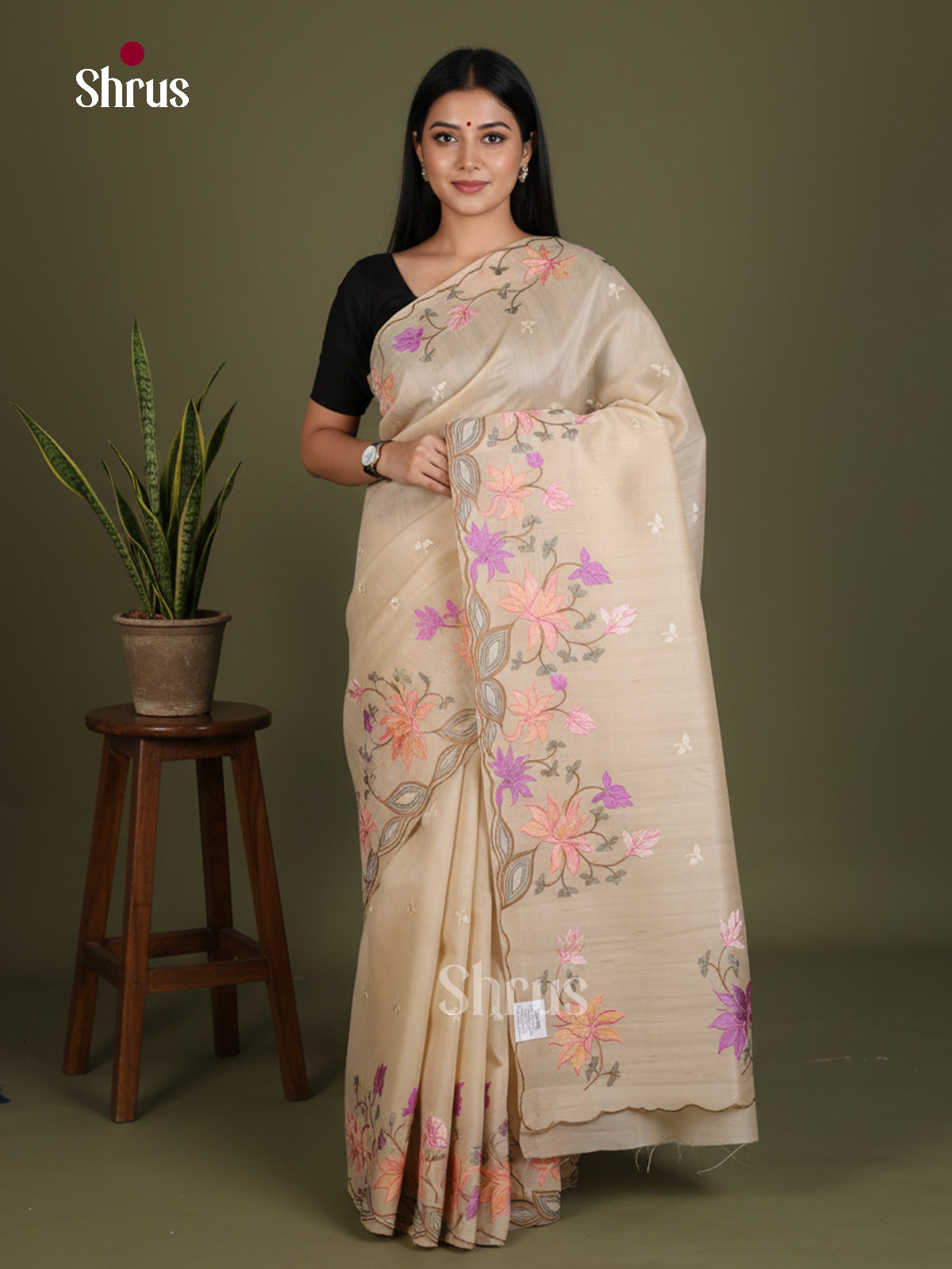 Semi Rawsilk Embroidery Saree - EES22286 - Shop on Shrus.com
