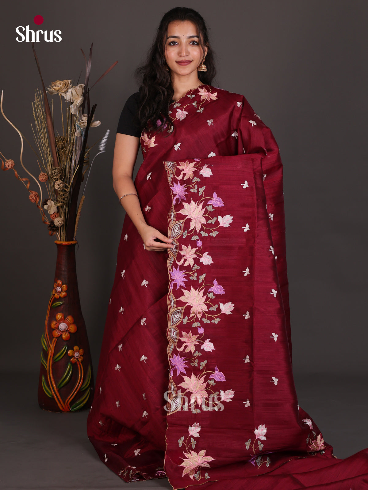 Semi Rawsilk Embroidery Saree - EES22288