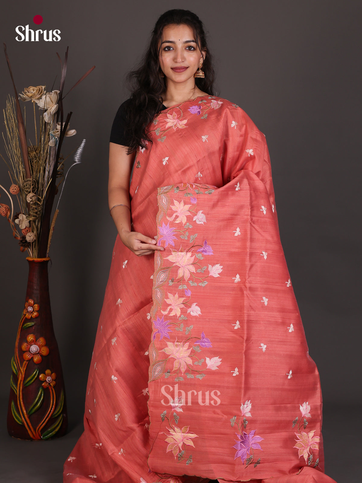 Semi Rawsilk Embroidery Saree - EES22293