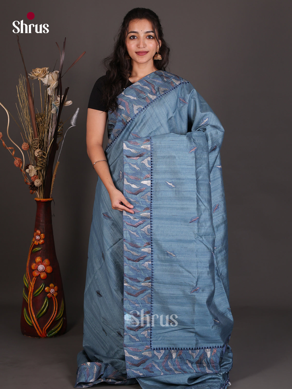 Semi Rawsilk Embroidery Saree - EES22297