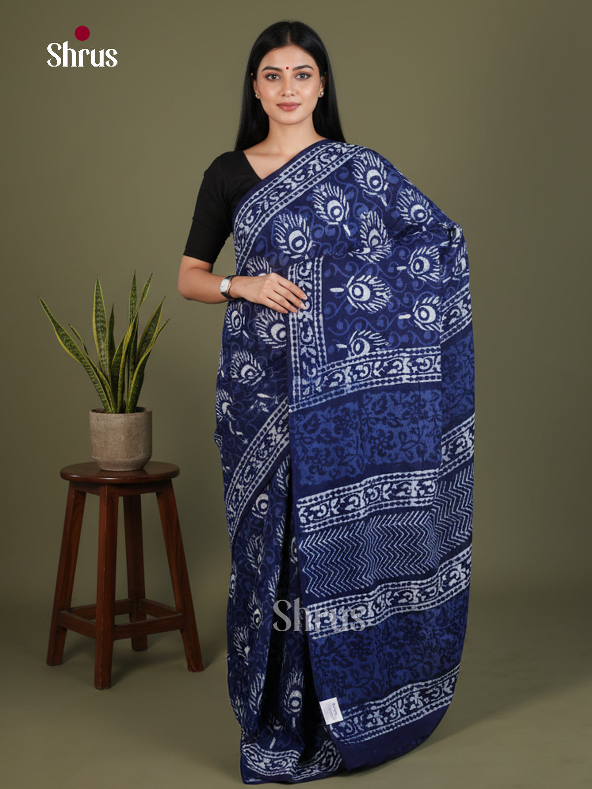 Blue - Jaipur cotton Saree - EES25085