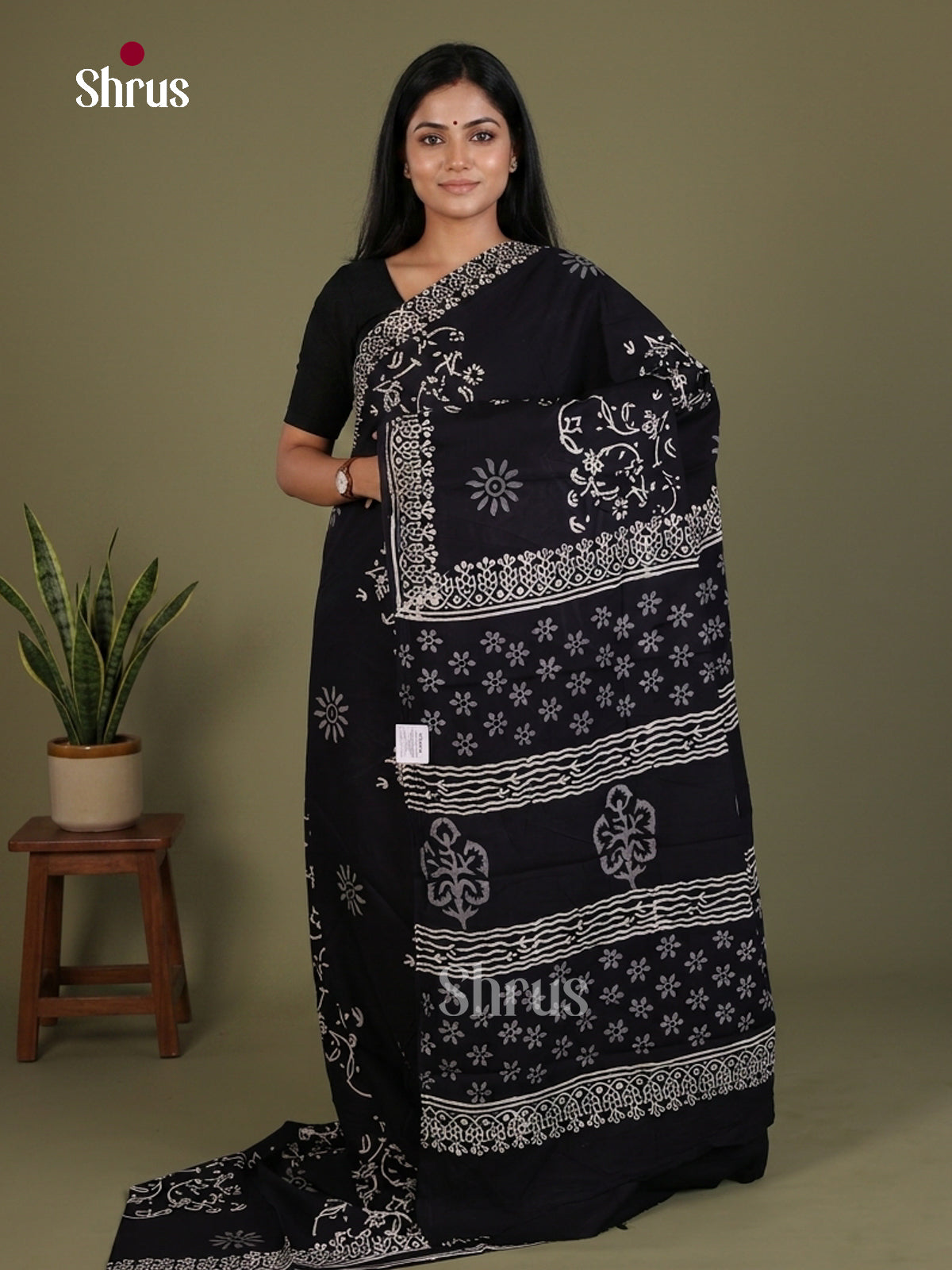 Black - Jaipur cotton Saree - EES25091
