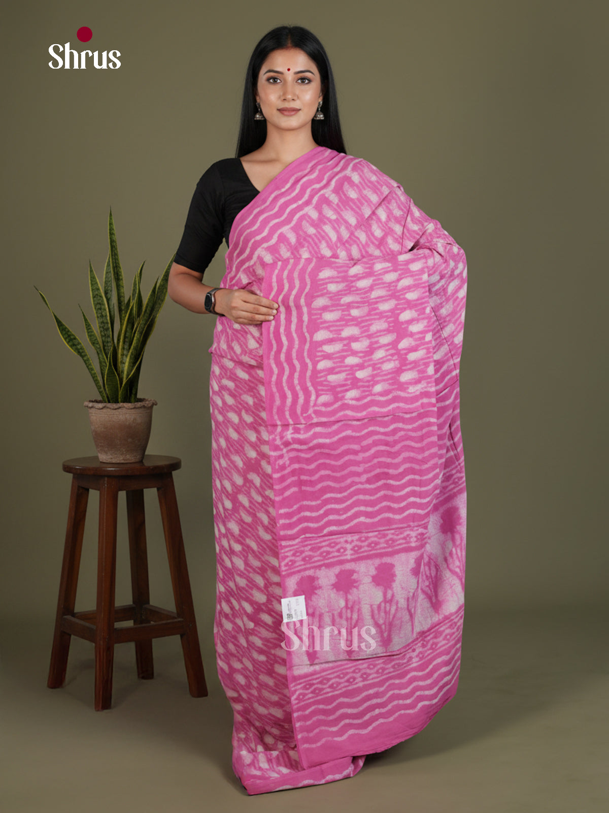 Pink -Jaipur cotton Saree - EES25092