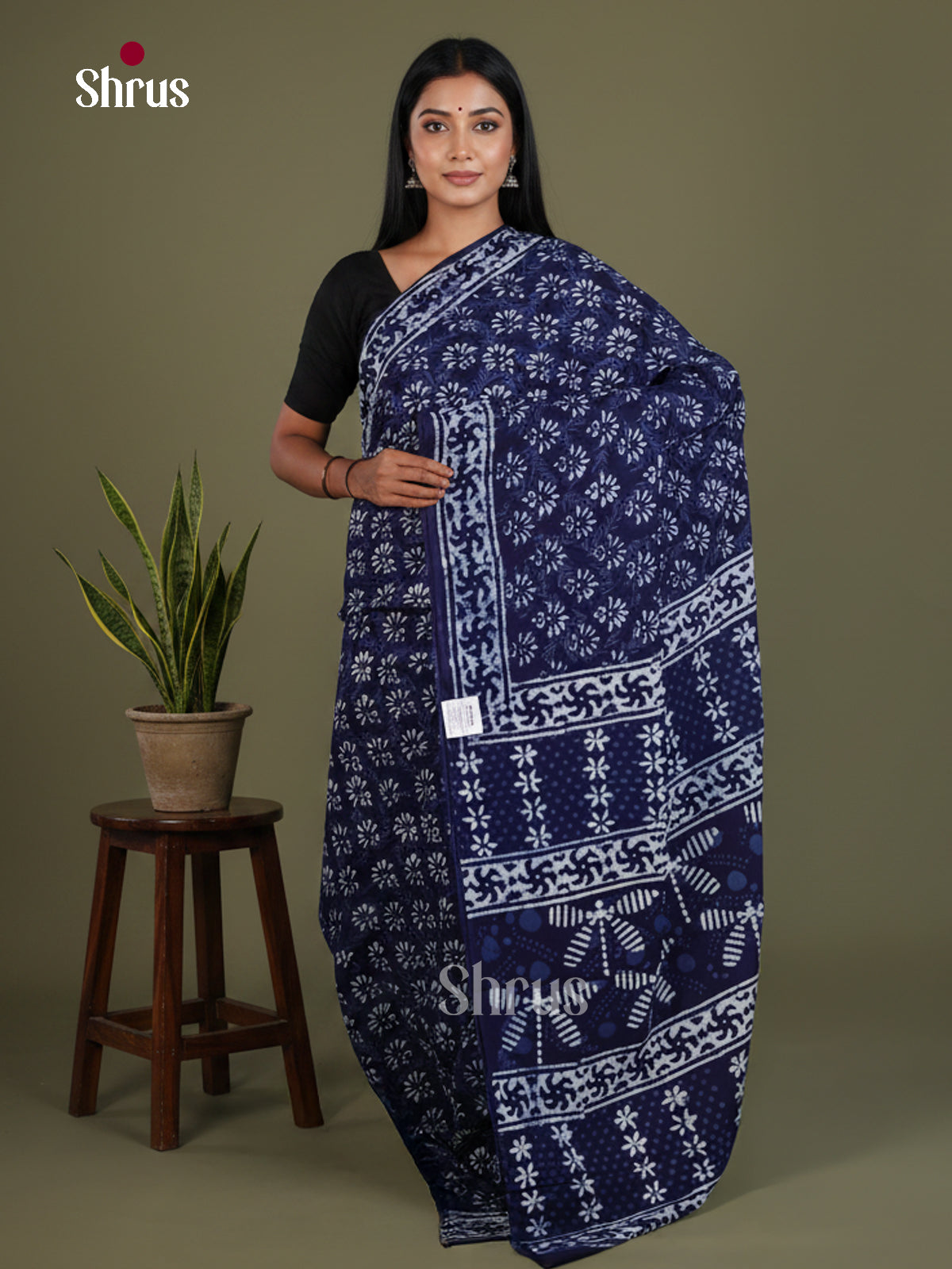 Blue - Jaipur cotton Saree - EES25095
