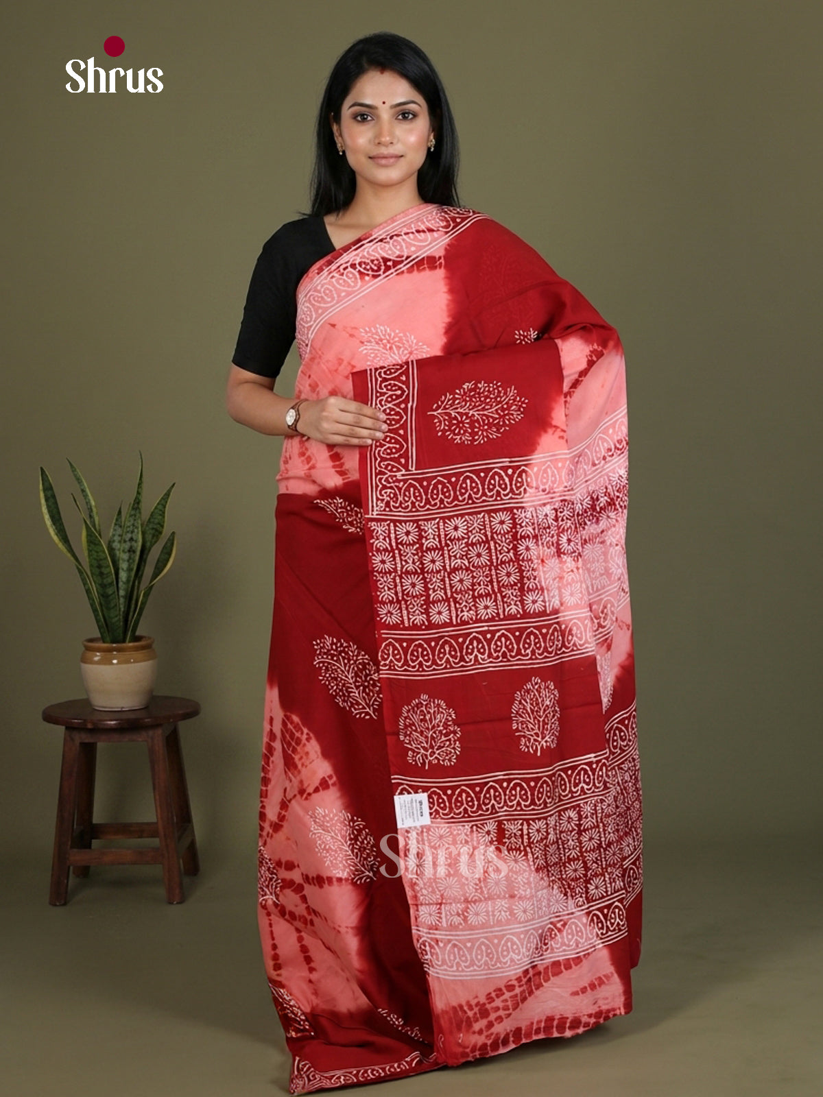 Pink & Maroon - Jaipur cotton Saree - EES25098