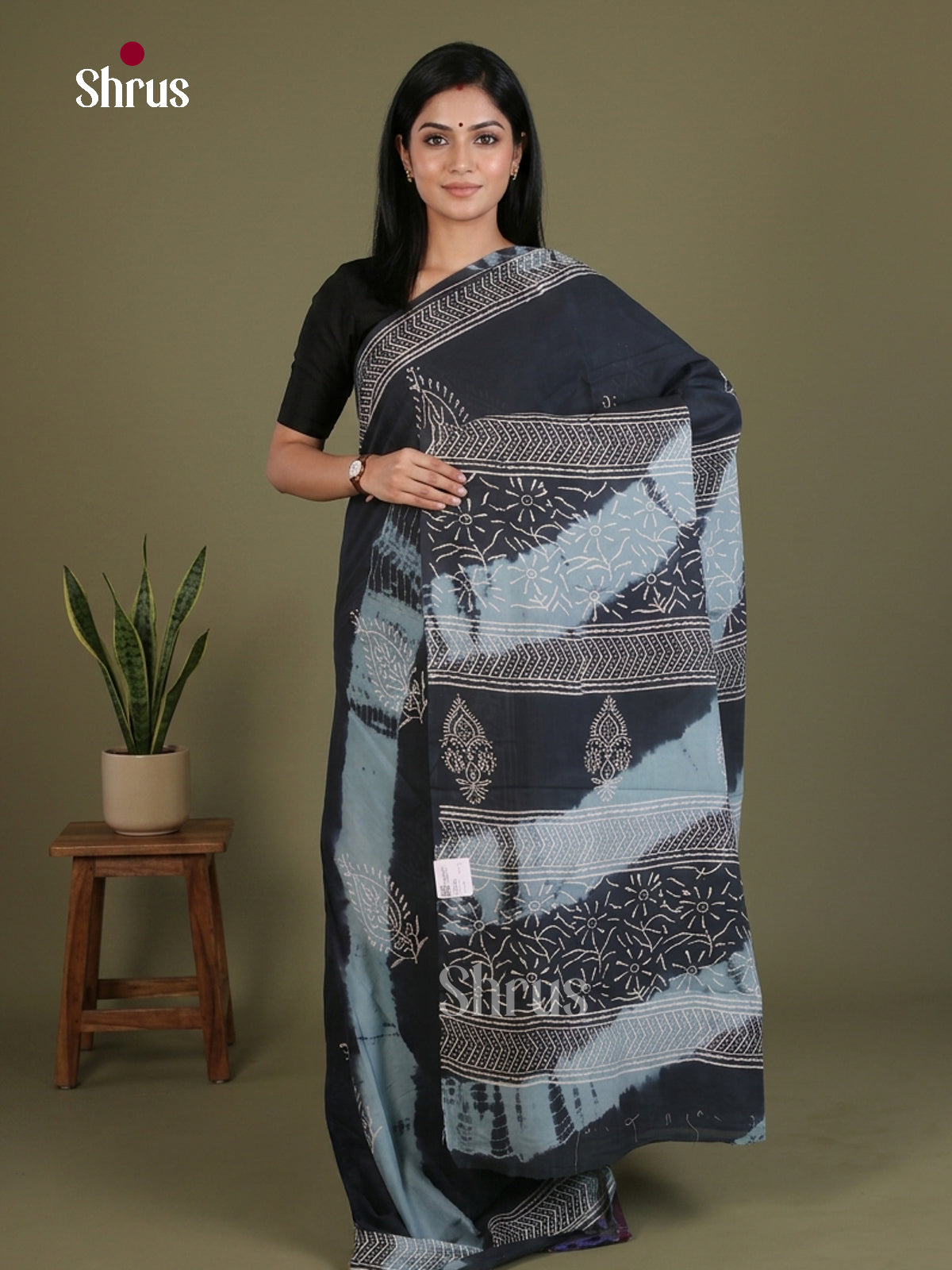Black & Grey - Jaipur cotton Saree - EES25100