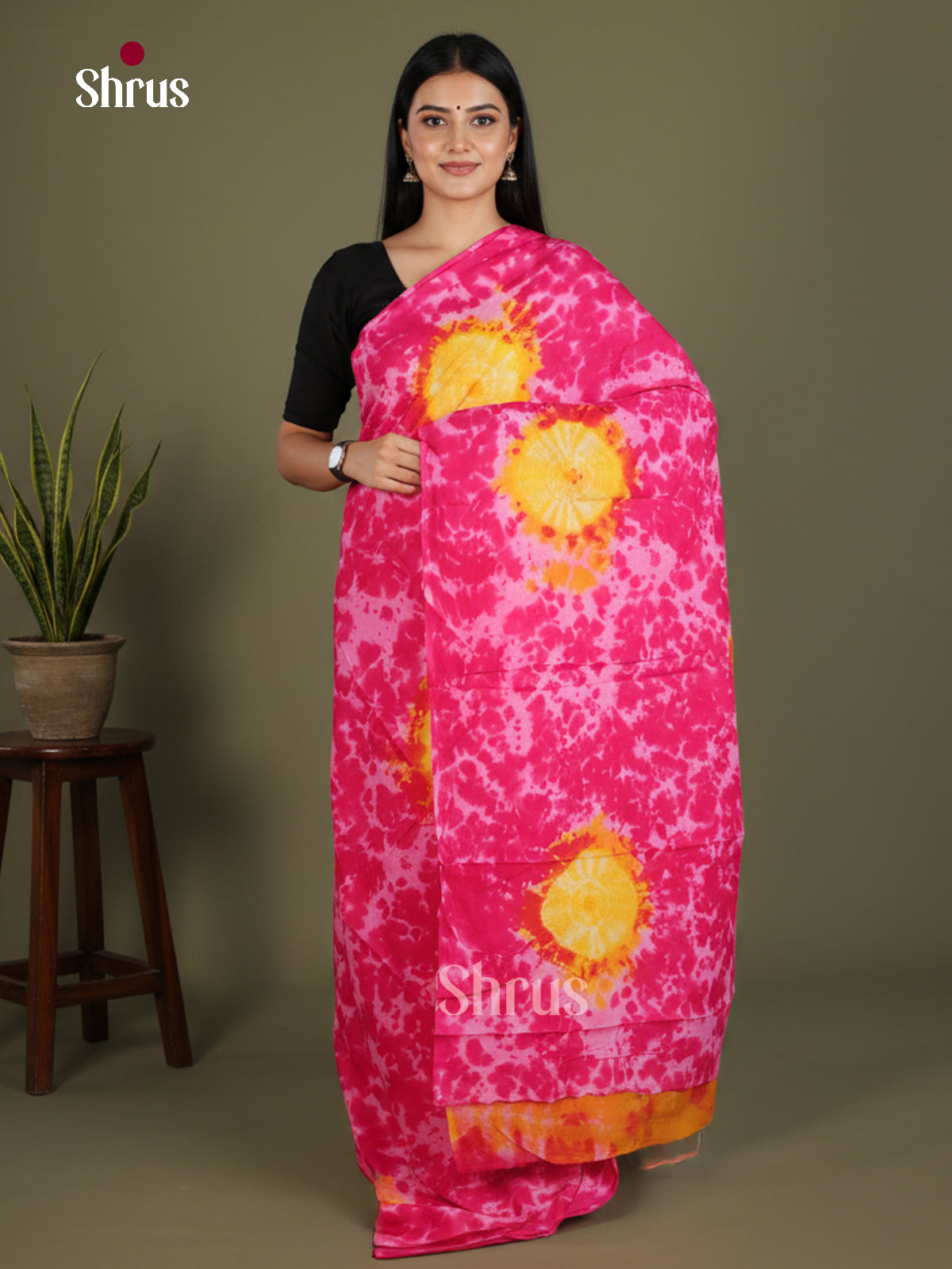 Pink & Yellow - Jaipur cotton Saree - EES25101