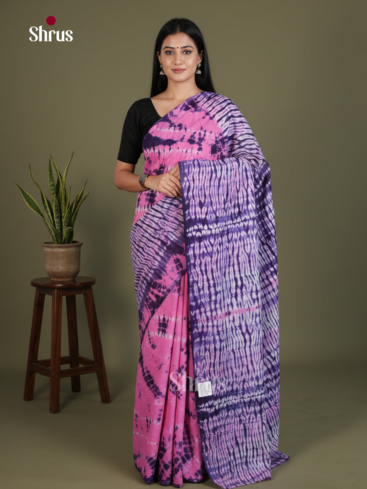 Pink & Blue - Jaipur cotton Saree - EES25106