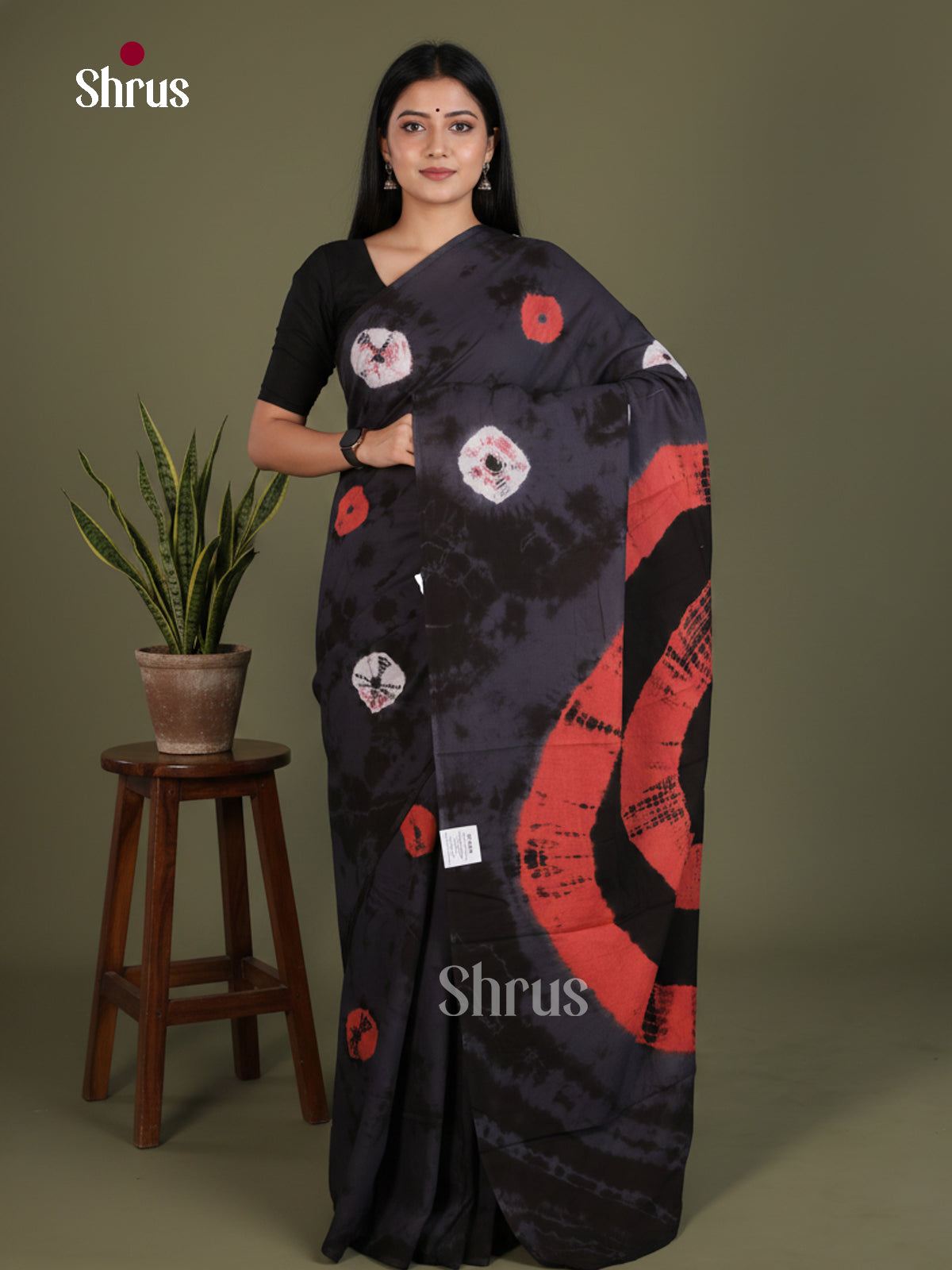 Black & Orange - Jaipur cotton Saree - EES25113