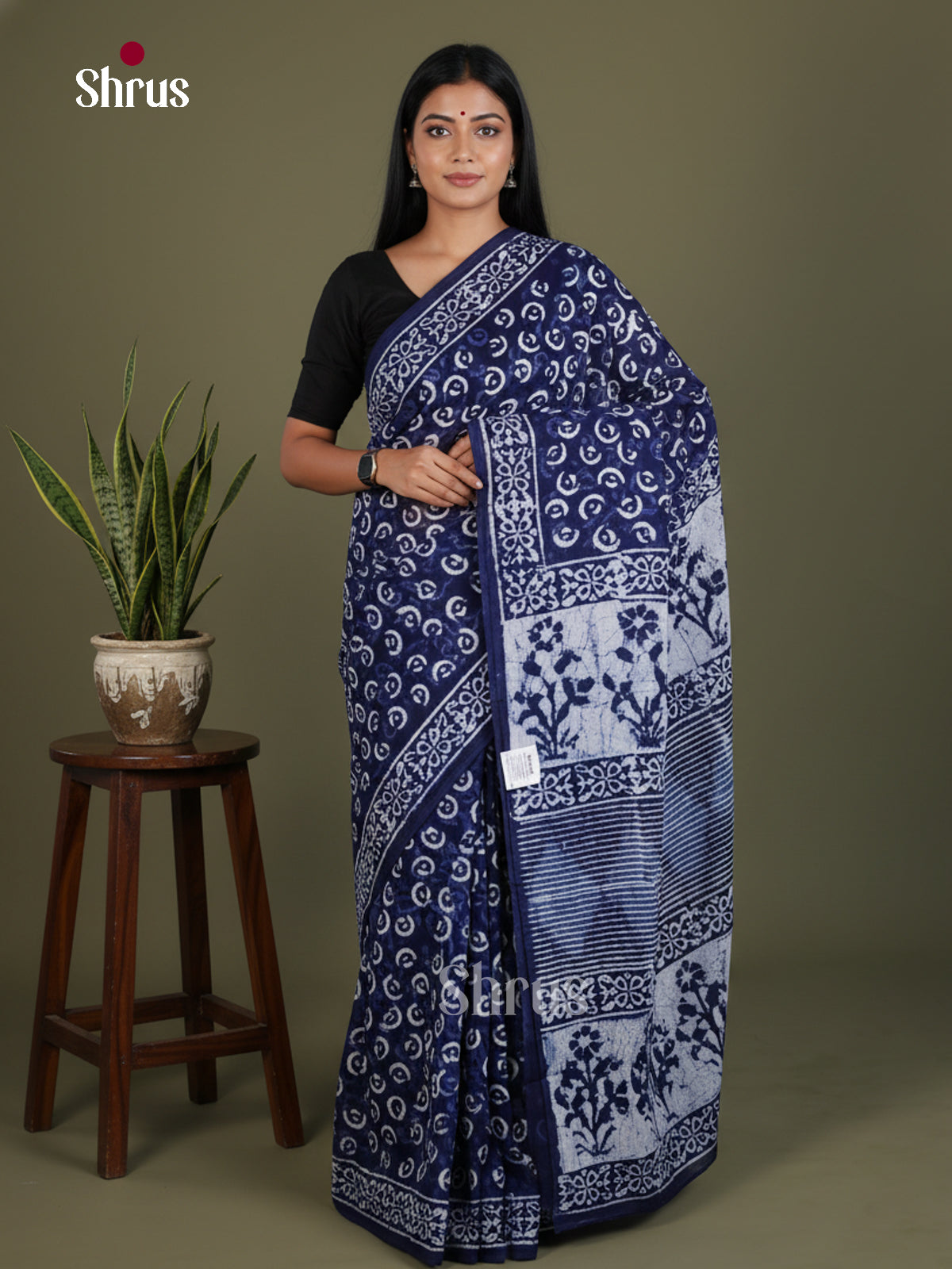 Blue- Jaipur cotton Saree - EES25116
