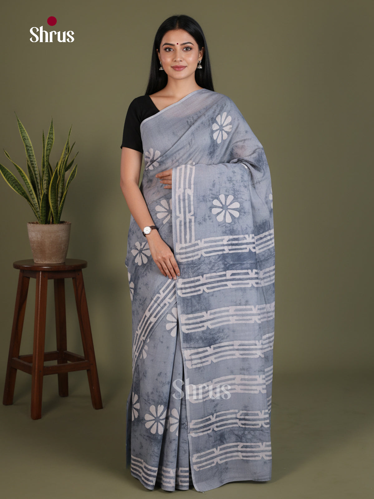 Grey - Jaipur cotton Saree - EES25119