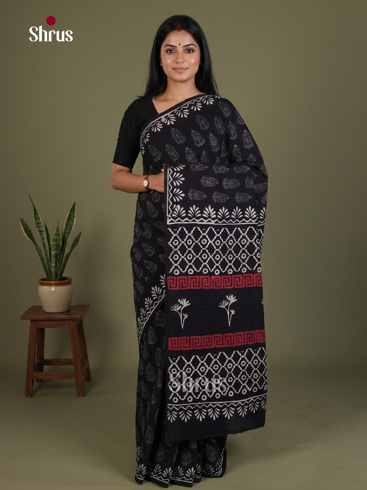 Black - Jaipur cotton Saree - EES25121