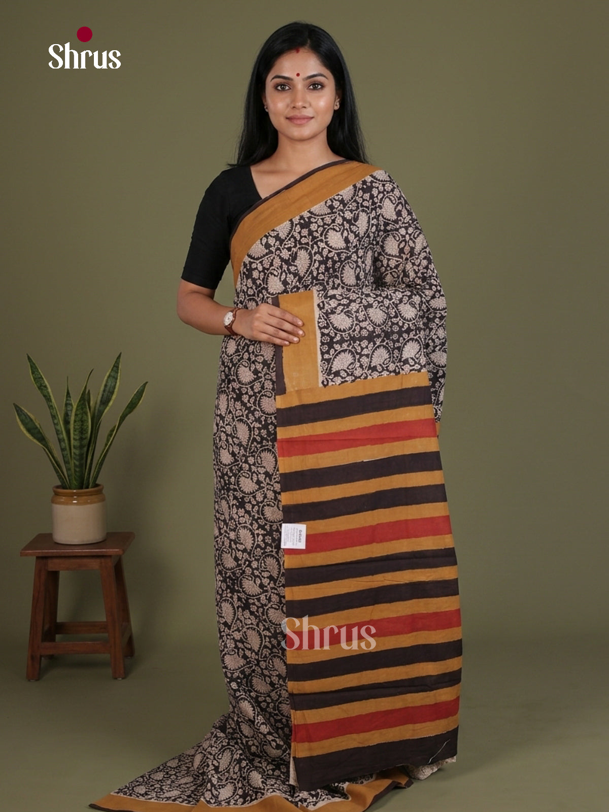 Black & Cream - Jaipur cotton Saree - EES25127