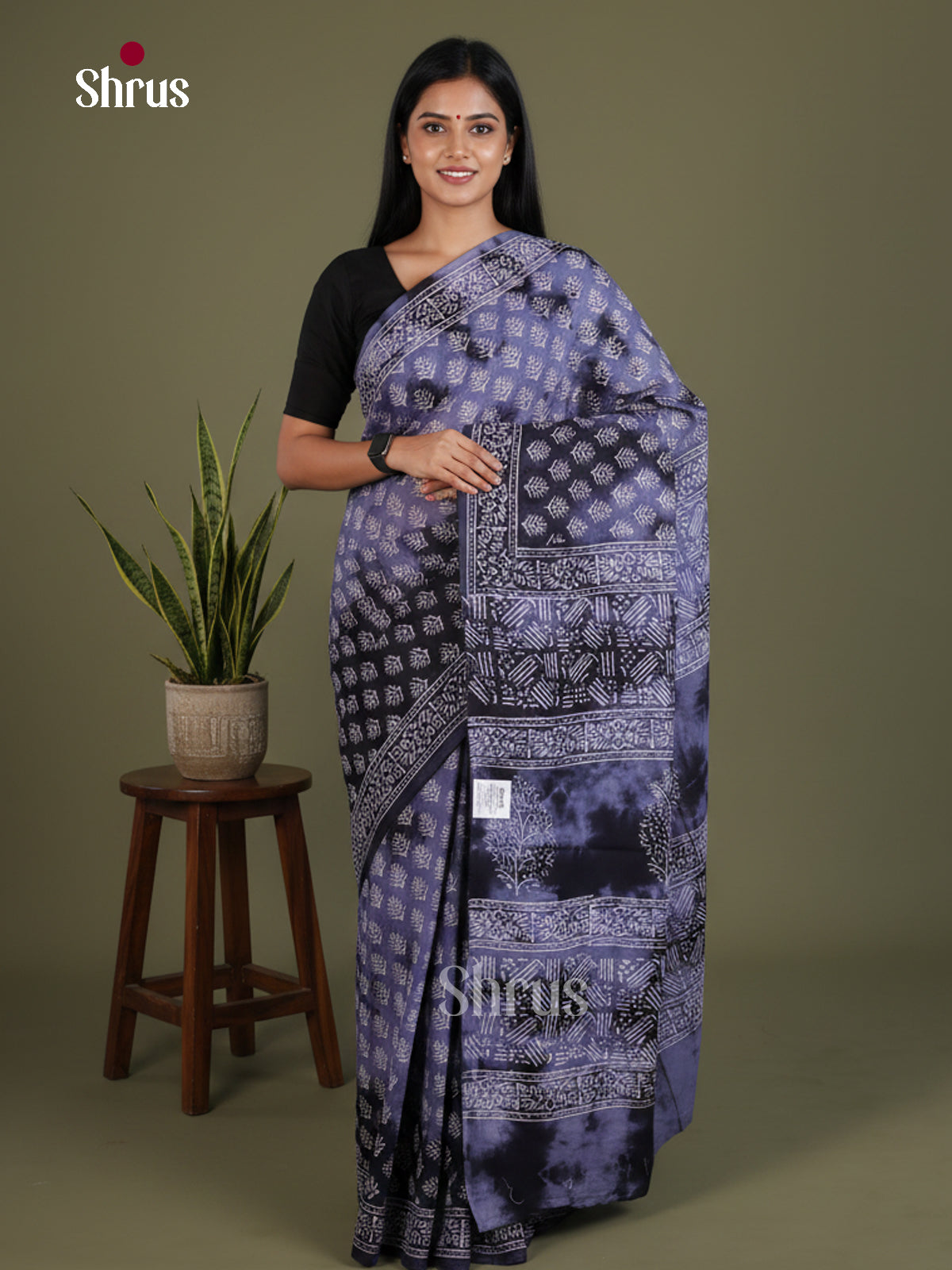 Purple & Black - Jaipur cotton Saree - EES25130