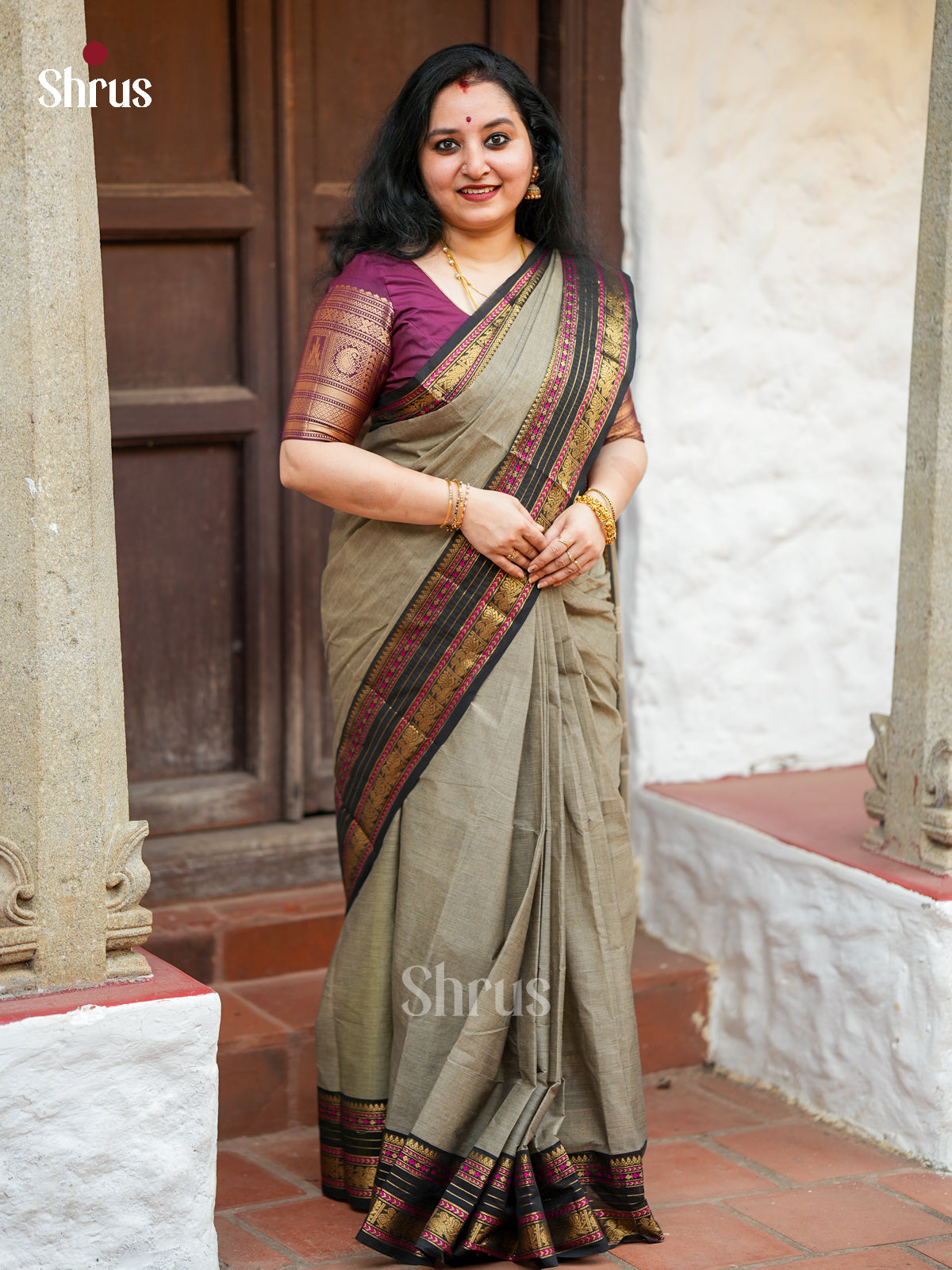 11-a Grey & Black - Chettinad Cotton Saree - EES26176 - Shop on Shrus.com