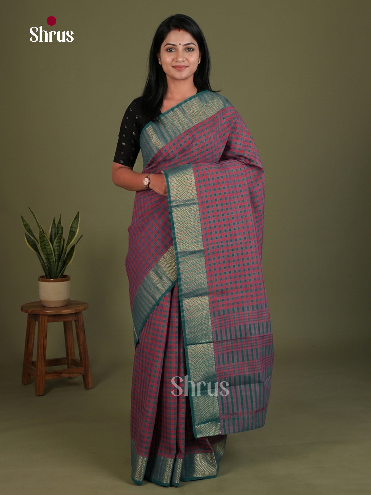 Pink & Green - Chettinad Cotton Saree - EES28208 - Shop on Shrus.com