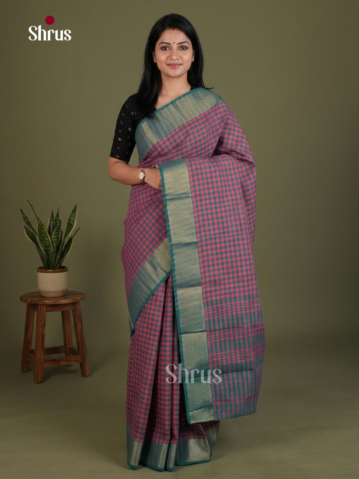 Pink & Blue - Chettinad Cotton Saree - EES28208