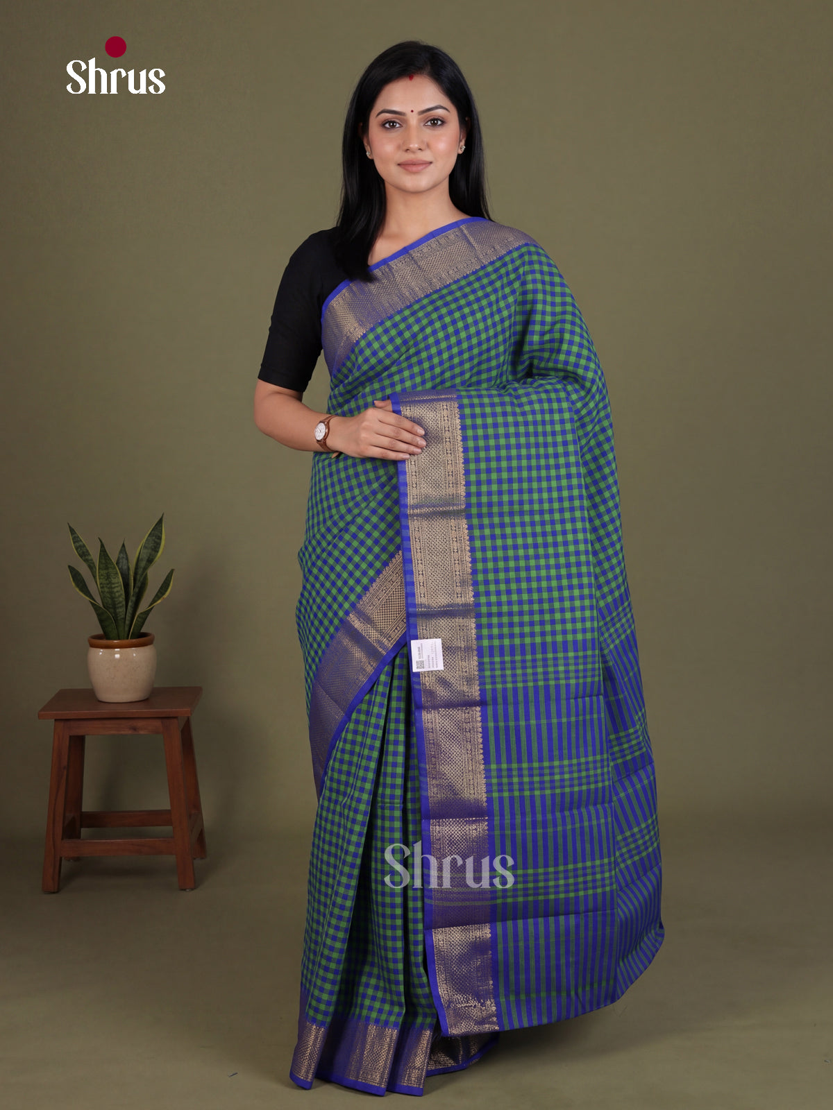 Green & Blue - Chettinad Cotton Saree - EES28210 - Shop on Shrus.com