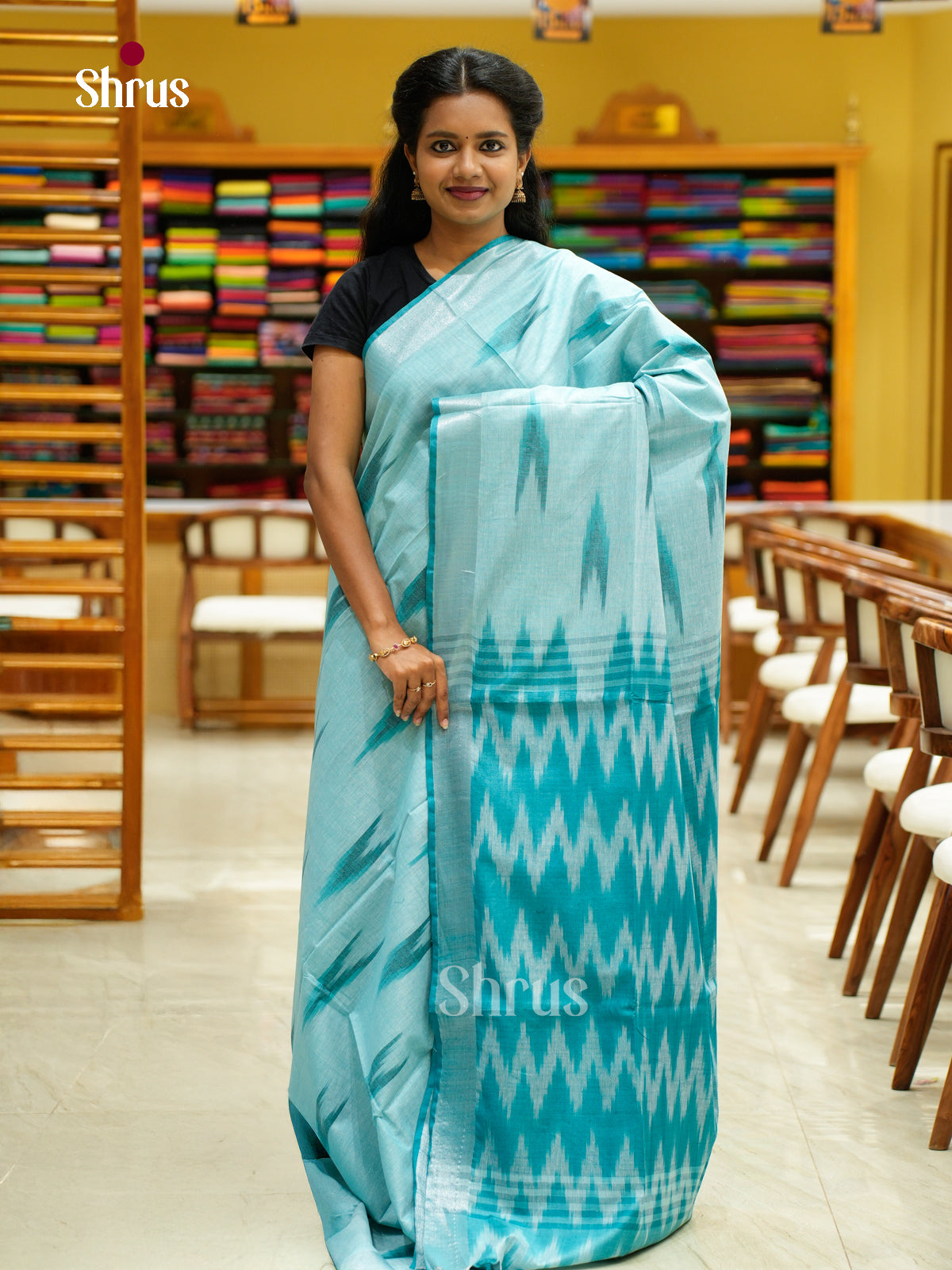 Semi Ikkat Saree - EFS03072 - Shop on Shrus.com