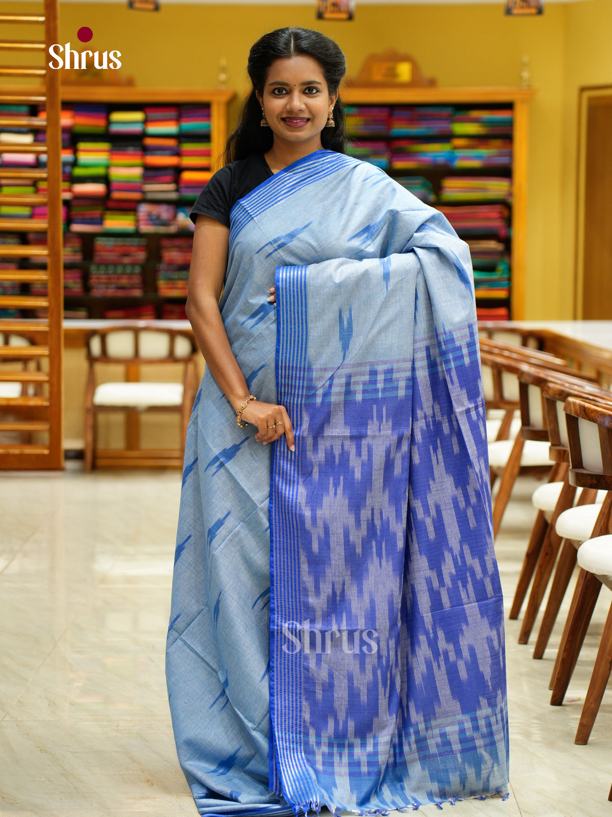 Semi Ikkat Saree - EFS03093 - Shop on Shrus.com
