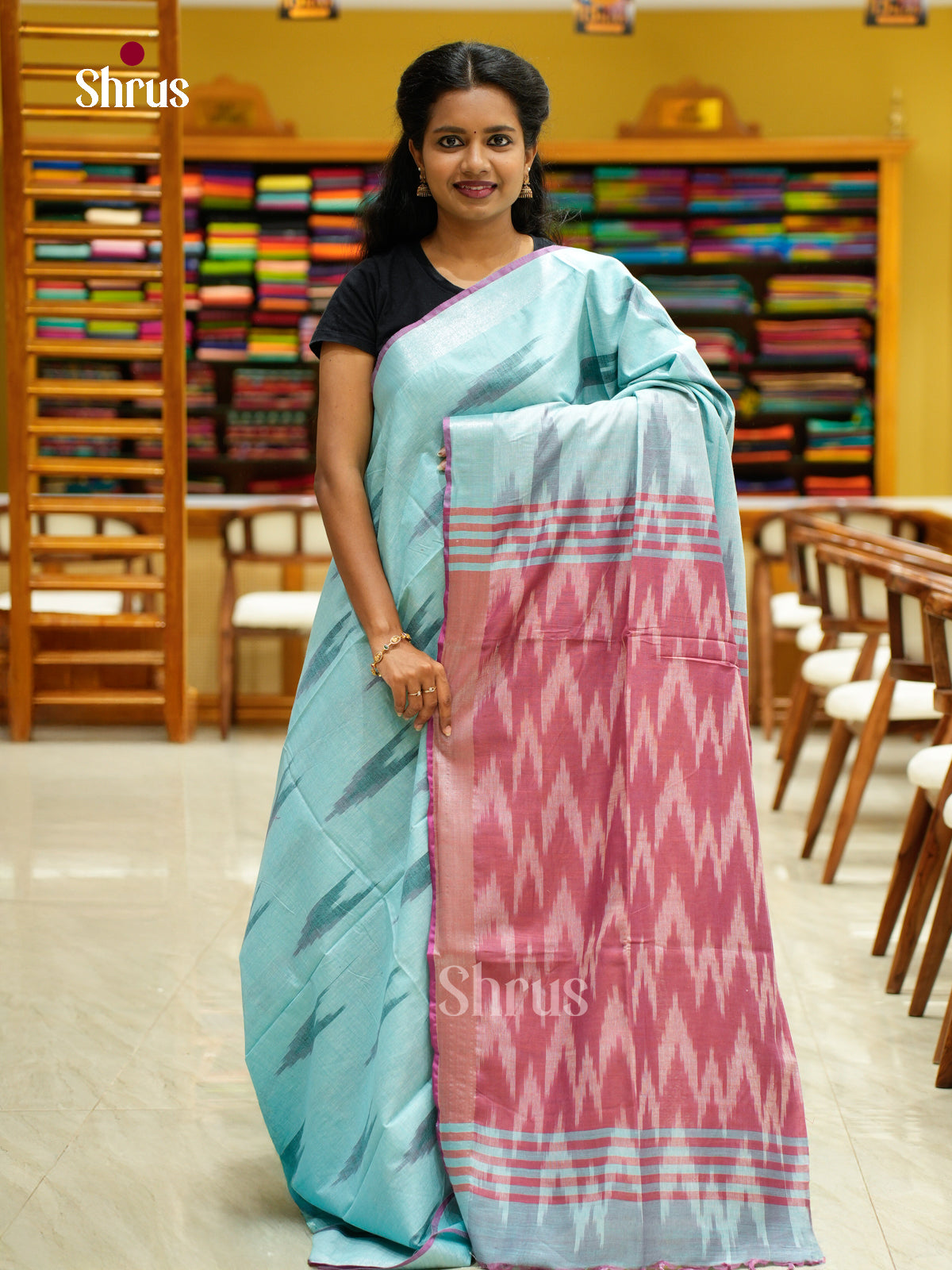 Semi Ikkat Saree - EFS03097 - Shop on Shrus.com