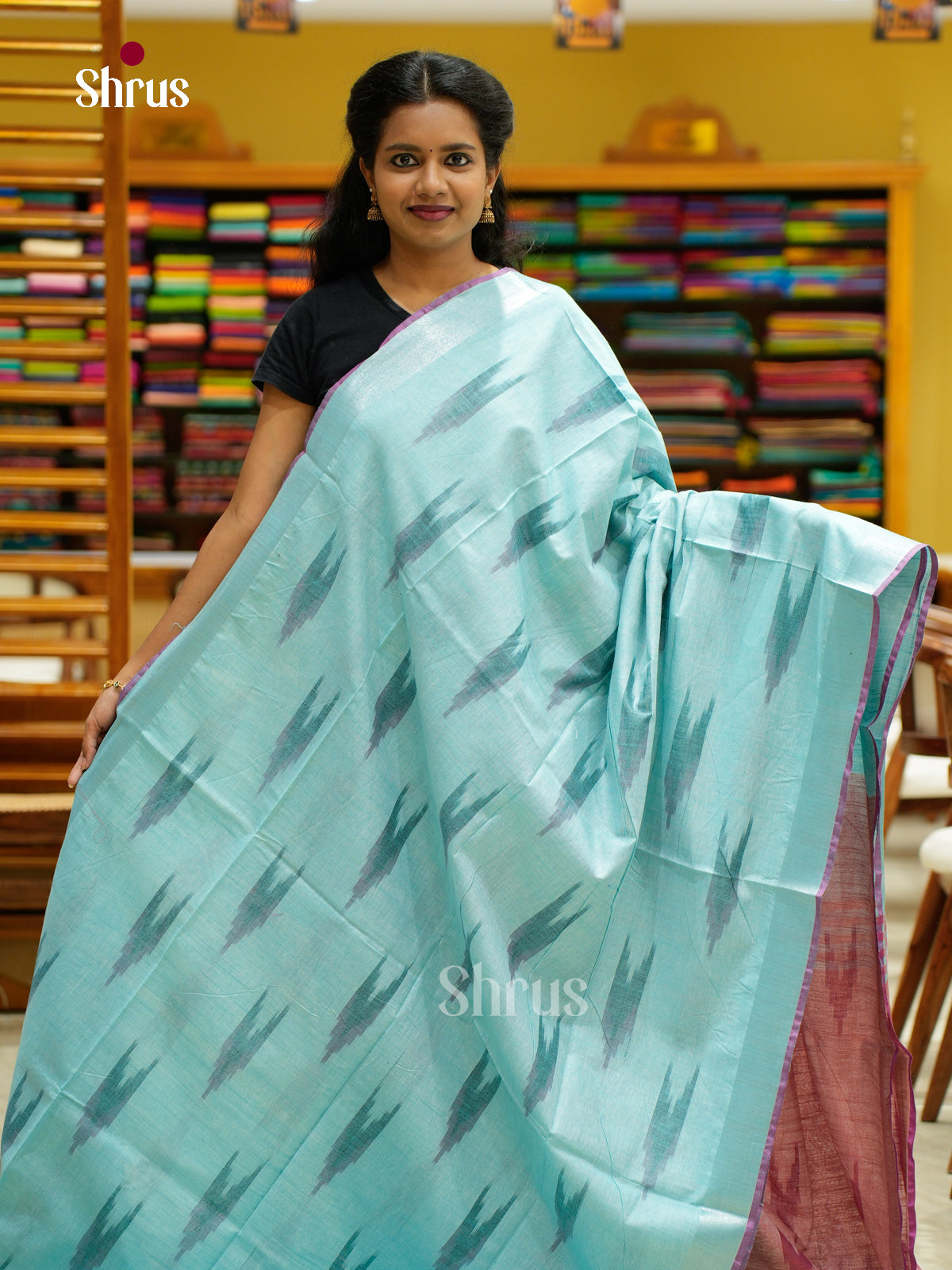 Semi Ikkat Saree - EFS03097 - Shop on Shrus.com