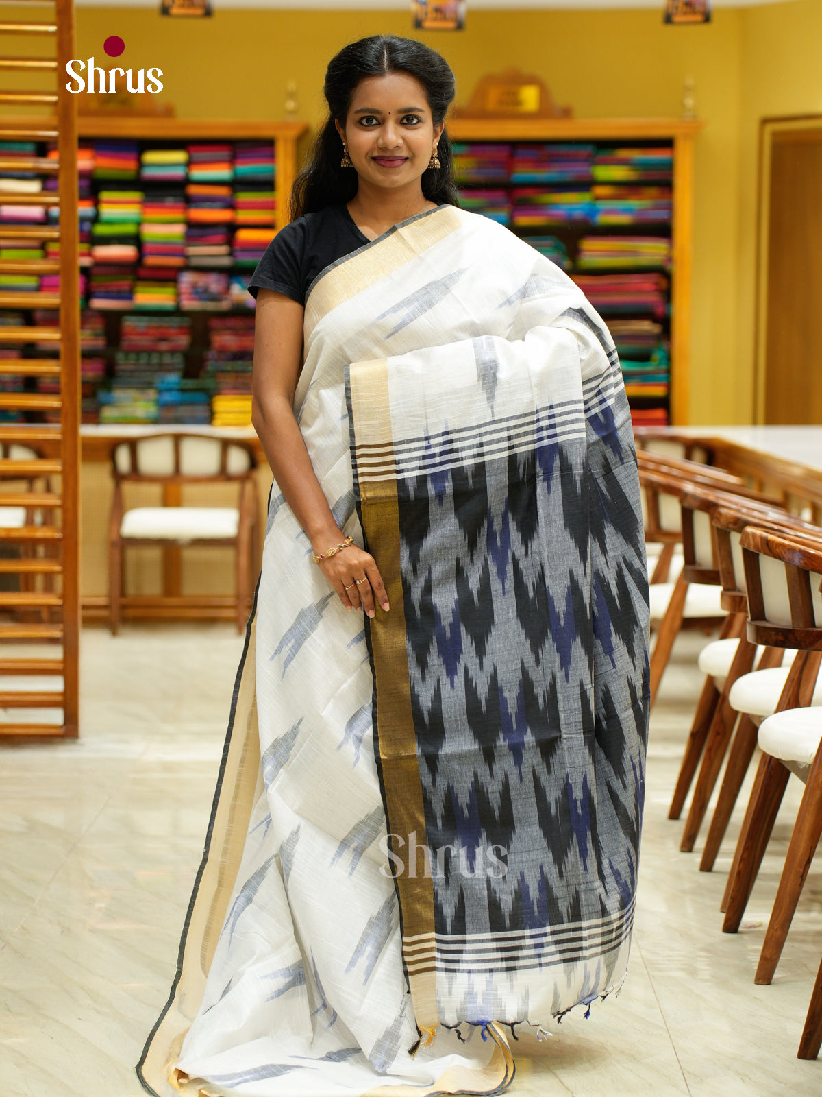 Semi Ikkat Saree - EFS03099 - Shop on Shrus.com