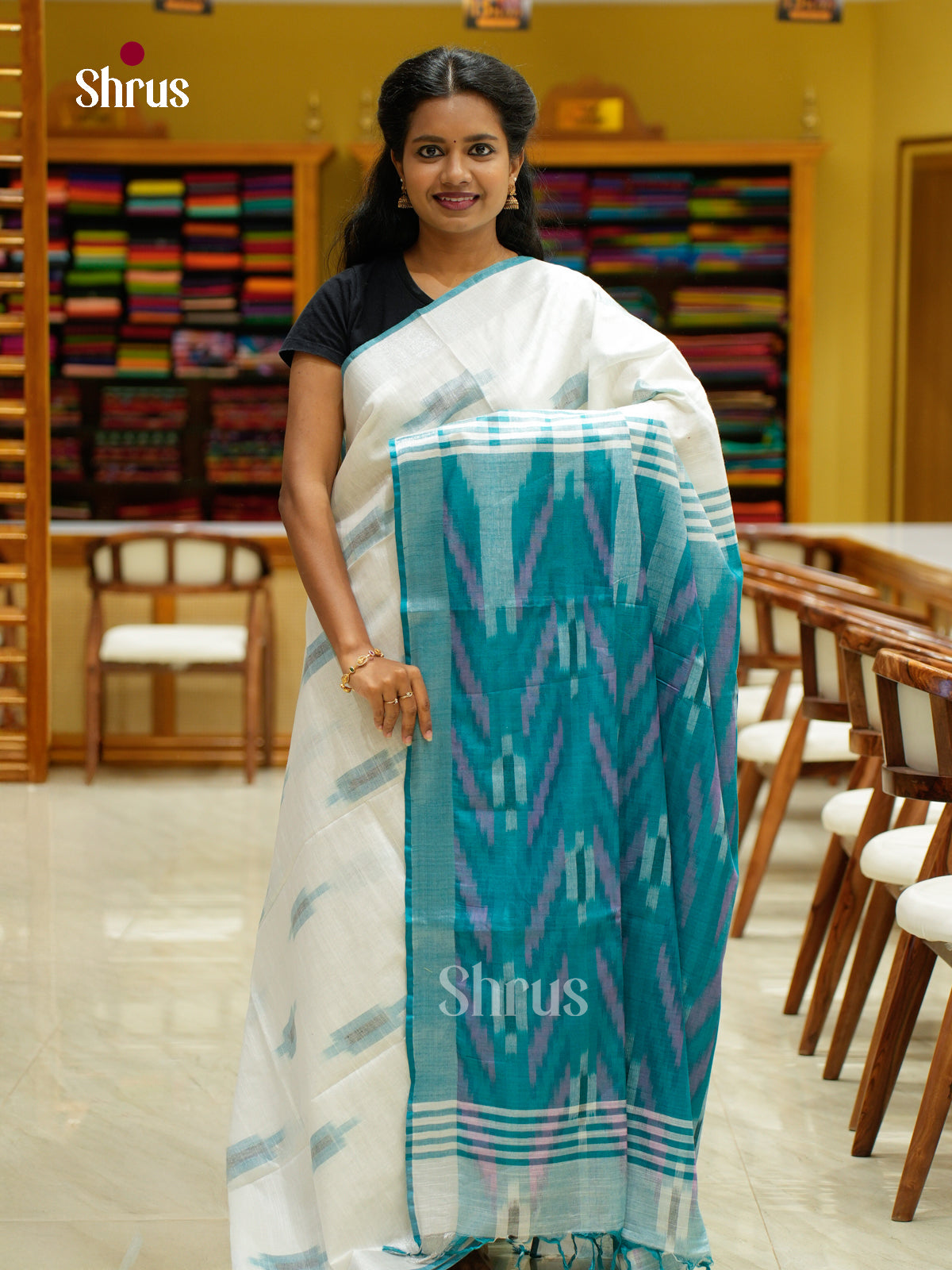 Semi Ikkat Saree - EFS03106 - Shop on Shrus.com