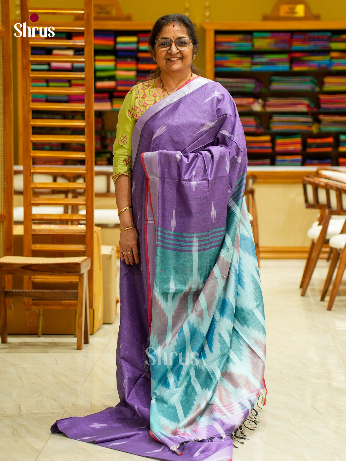 Semi Ikkat Saree - EFS03118 - Shop on Shrus.com