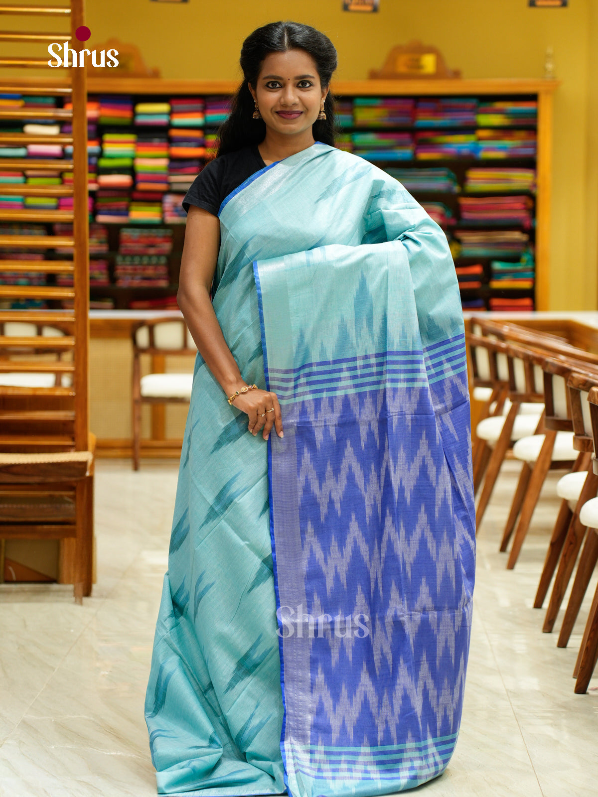 Semi Ikkat Saree - EFS03148 - Shop on Shrus.com