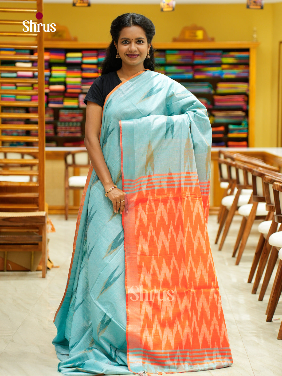 Semi Ikkat Saree - EFS03157 - Shop on Shrus.com