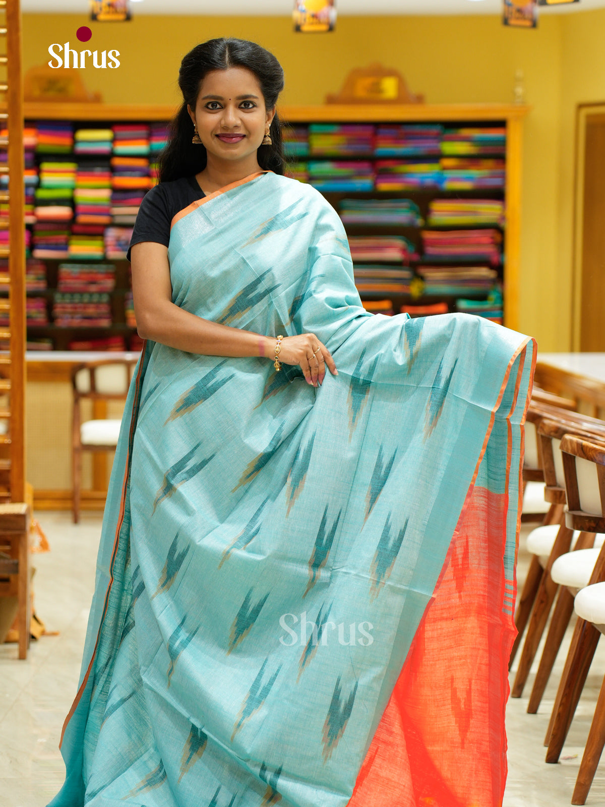 Semi Ikkat Saree - EFS03157 - Shop on Shrus.com