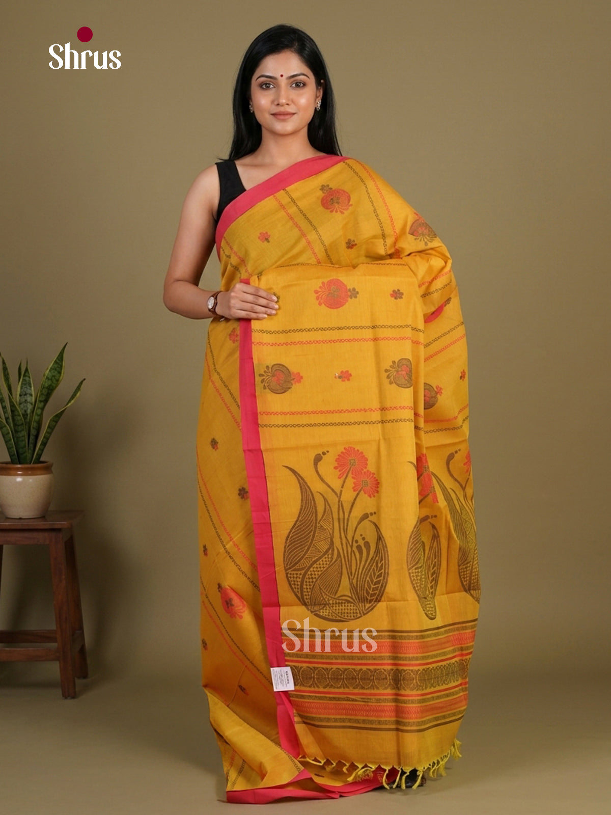 Mustard & Pink - Coimbatore Cotton Saree - Shop on Shrus.com