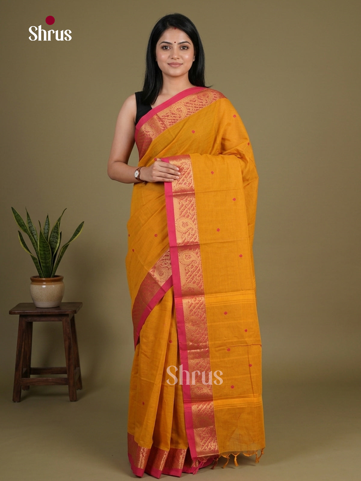 Mustard & Pink - Chettinad Cotton Saree