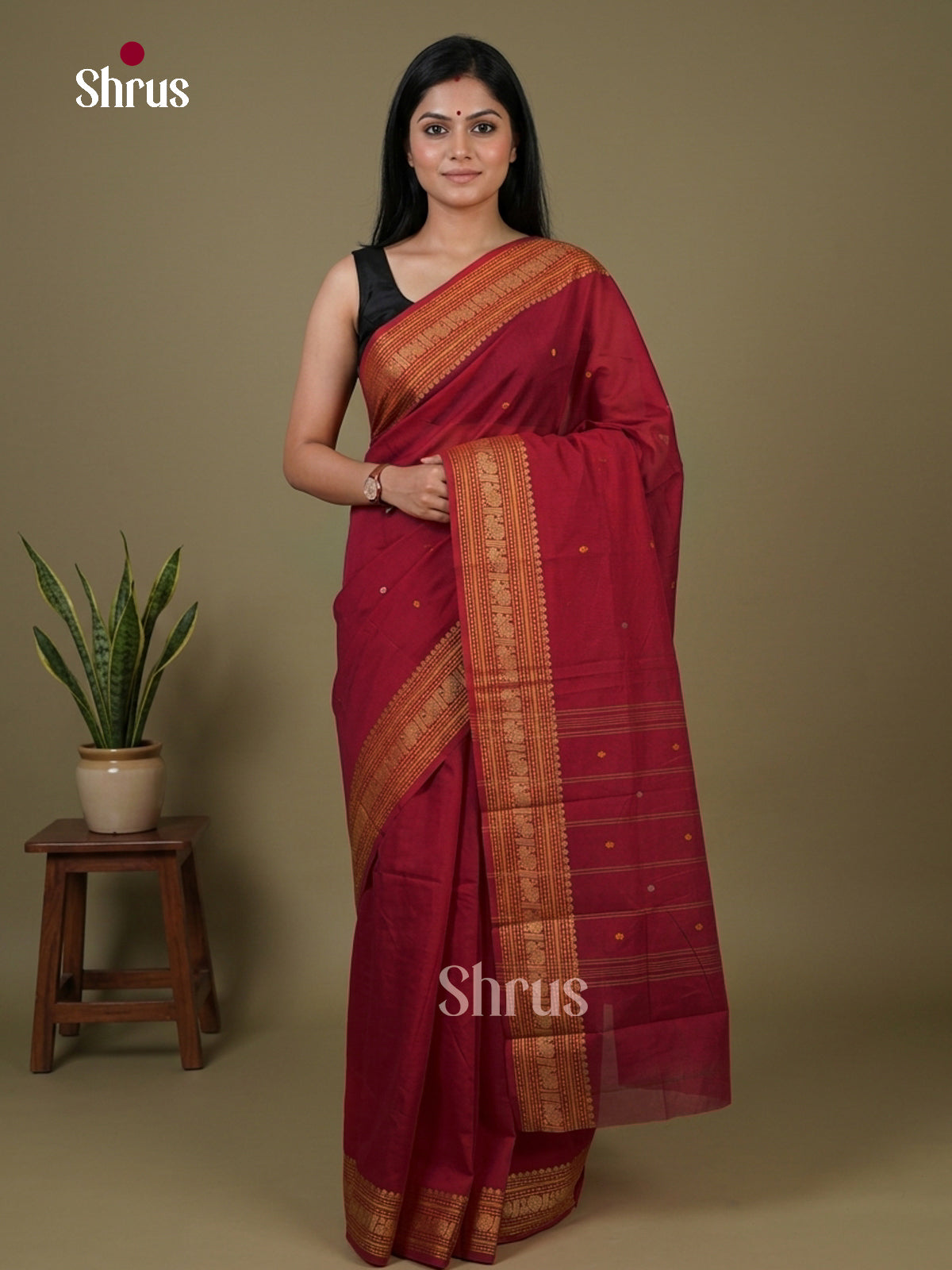 Red - Chettinad Cotton Saree - Shop on Shrus.com