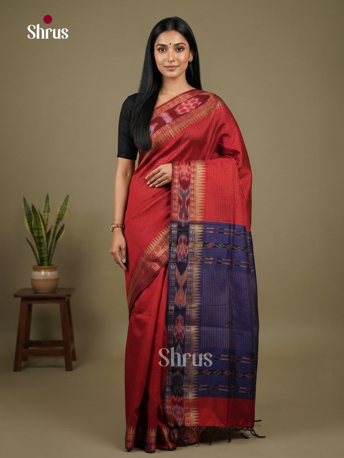 Red & Blue- Semi Rawsilk Saree - Shop on Shrus.com
