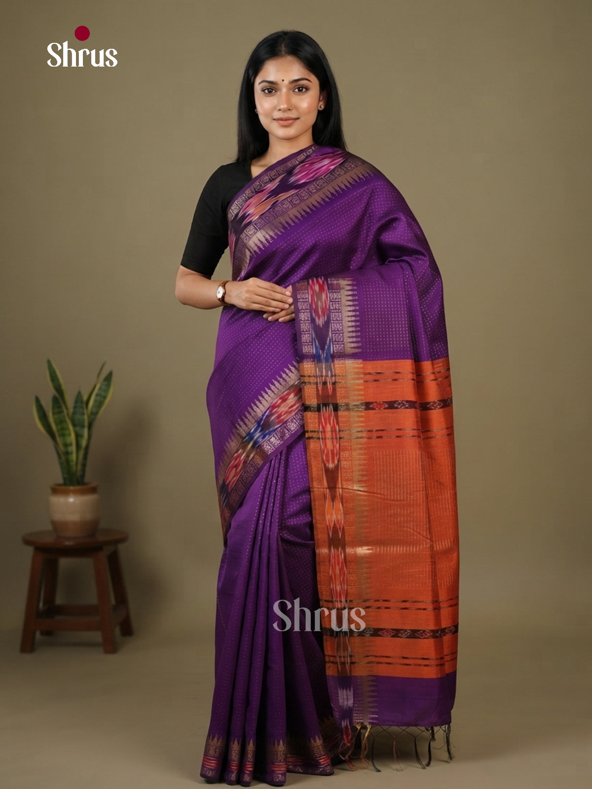 Violet& Orange - Semi Rawsilk Saree - Shop on Shrus.com