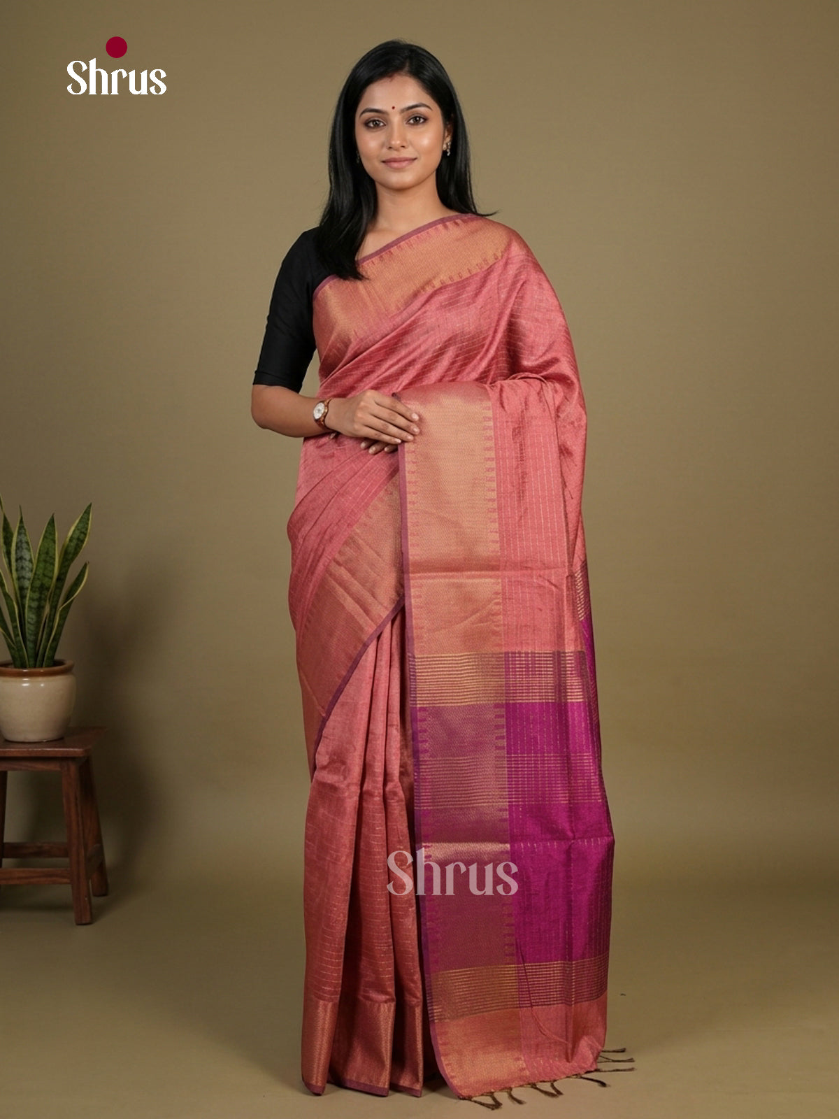 Pink & Purple - Semi Rawsilk Saree