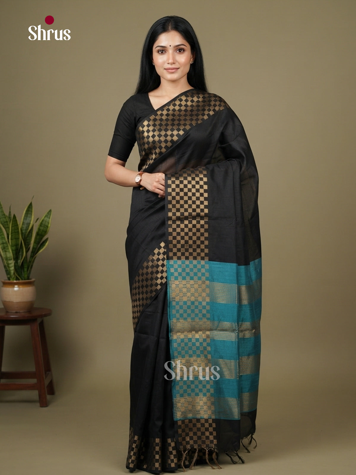 Black & Blue- Semi Rawsilk Saree - Shop on Shrus.com